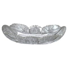 Antique Hawkes School Brilliant Cut Glass Oval Bread Bowl with Diamond Pattern