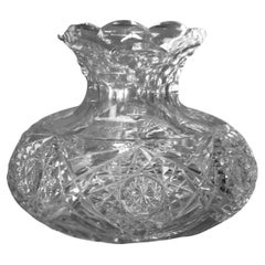 Antique Hawkes School Brilliant Cut Glass Squat Vase with Scalloped Rim C1890