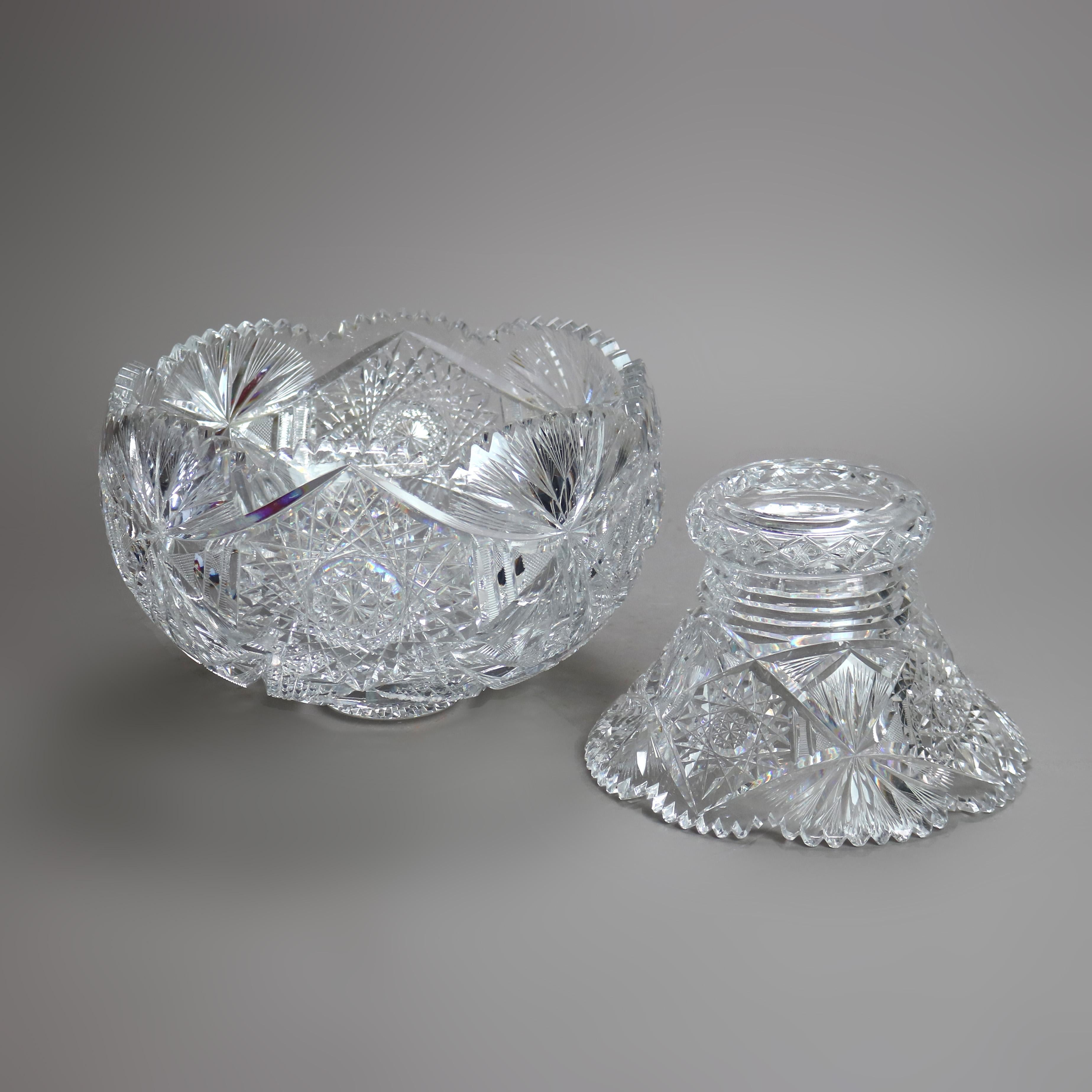 Antique Hawkes School Brilliant Cut Glass Two Piece Punch Bowl With Daisy & Star Pattern C1900

Measures - 12.5