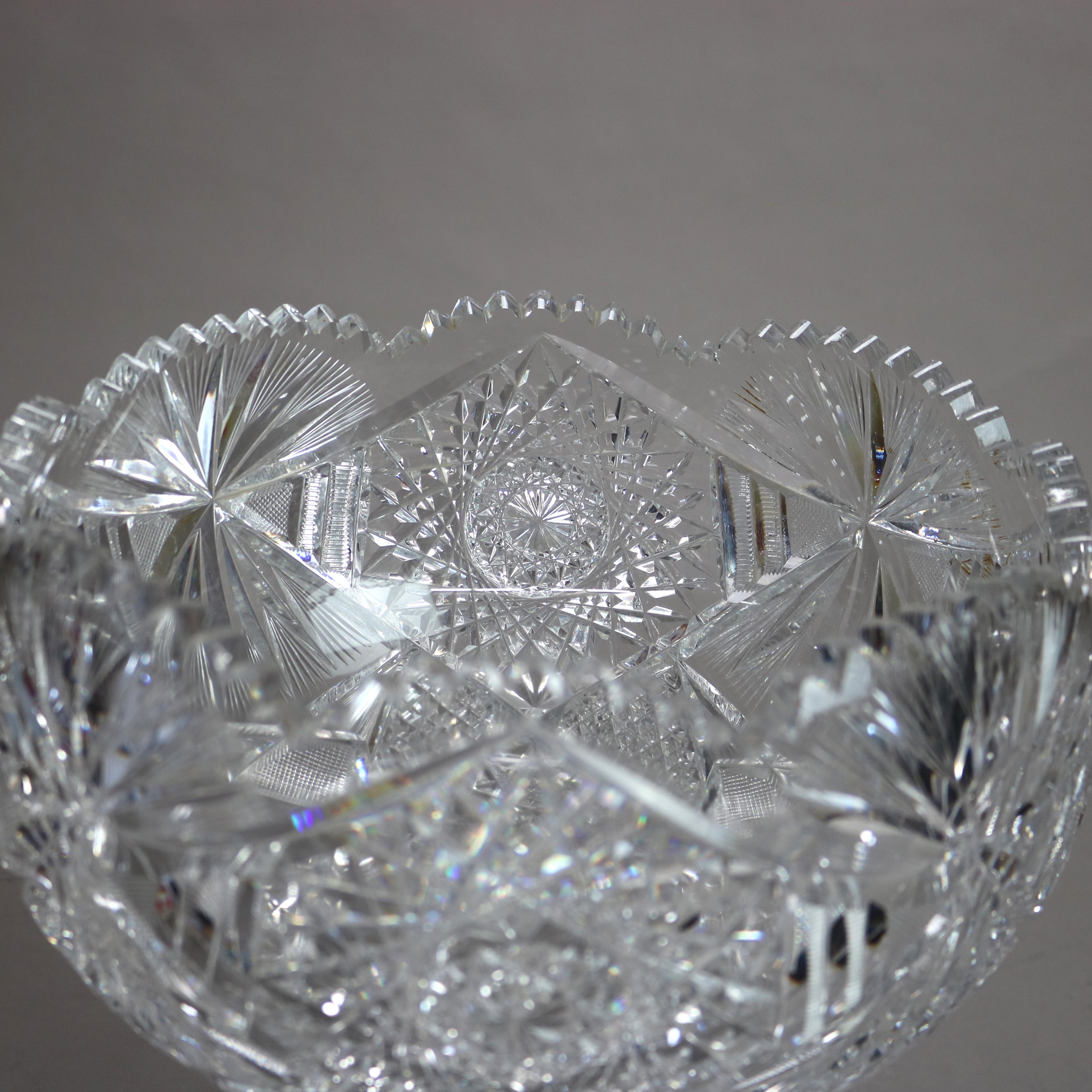 Antique Hawkes School Brilliant Cut Glass Two-Piece Punch Bowl C1900 In Good Condition In Big Flats, NY
