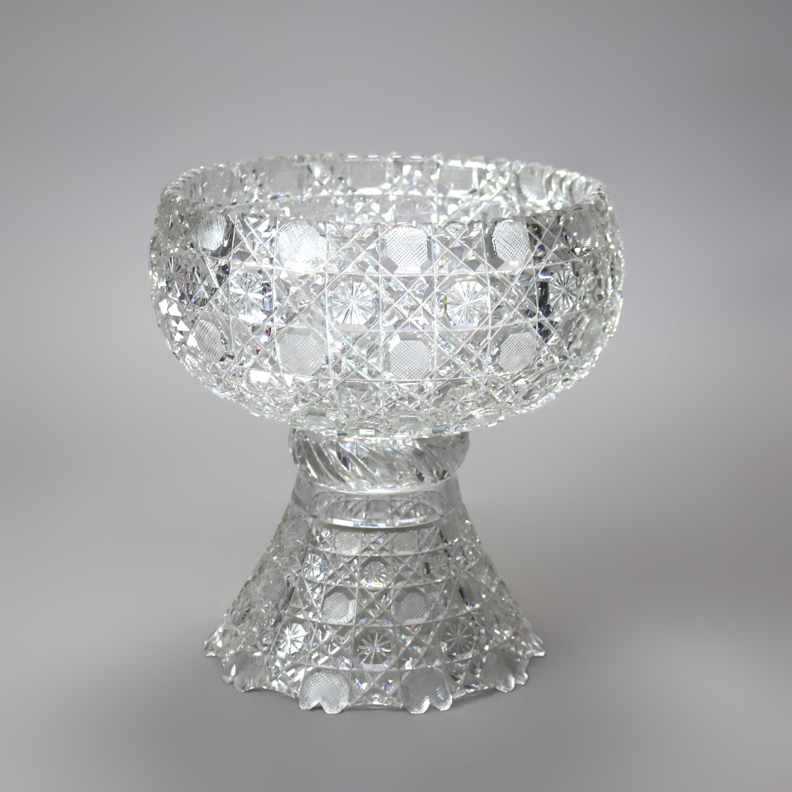 Antique Hawkes School Brilliant Cut Glass Two Piece Punch Bowl C1900 In Good Condition In Big Flats, NY