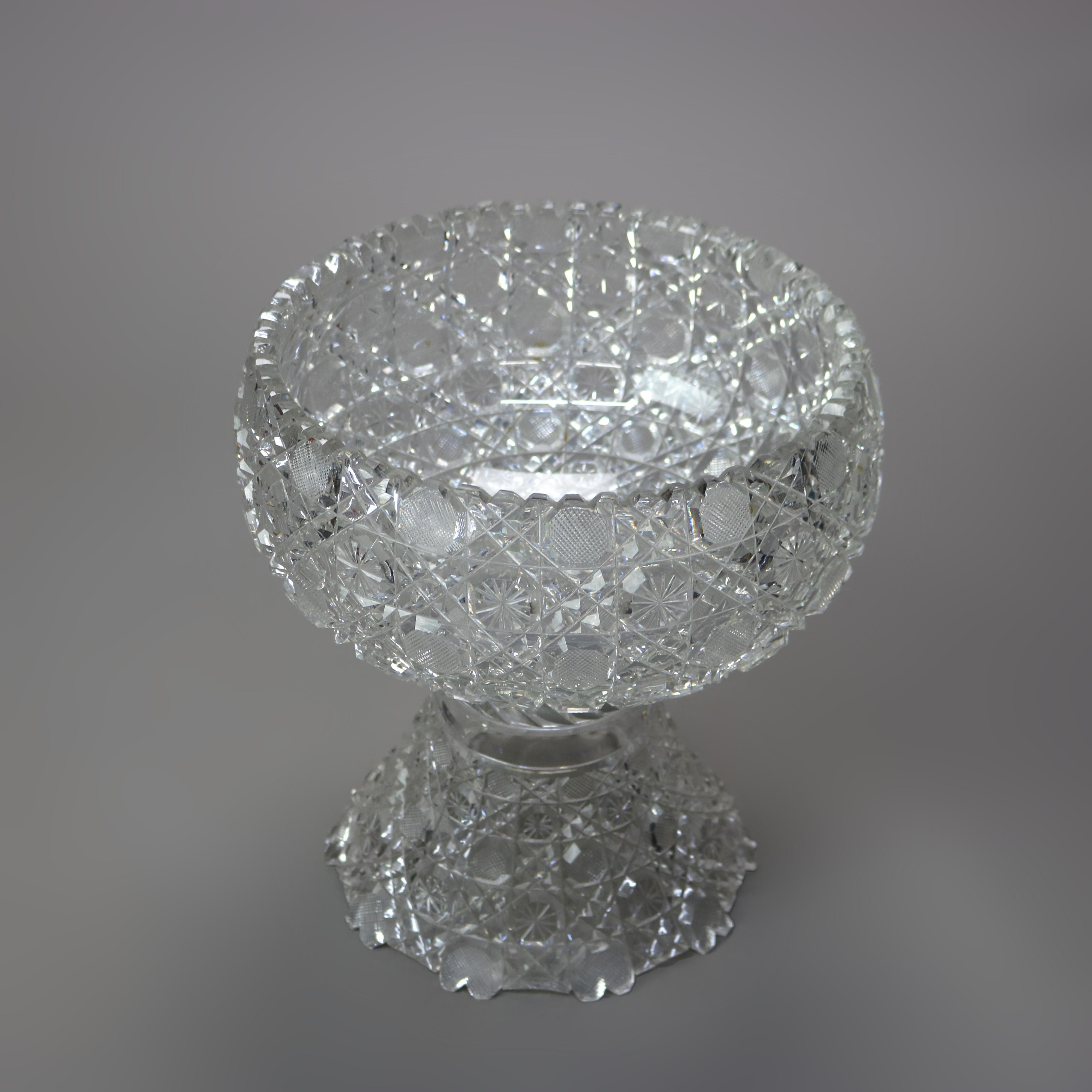Antique Hawkes School Brilliant Cut Glass Two Piece Punch Bowl C1900 1