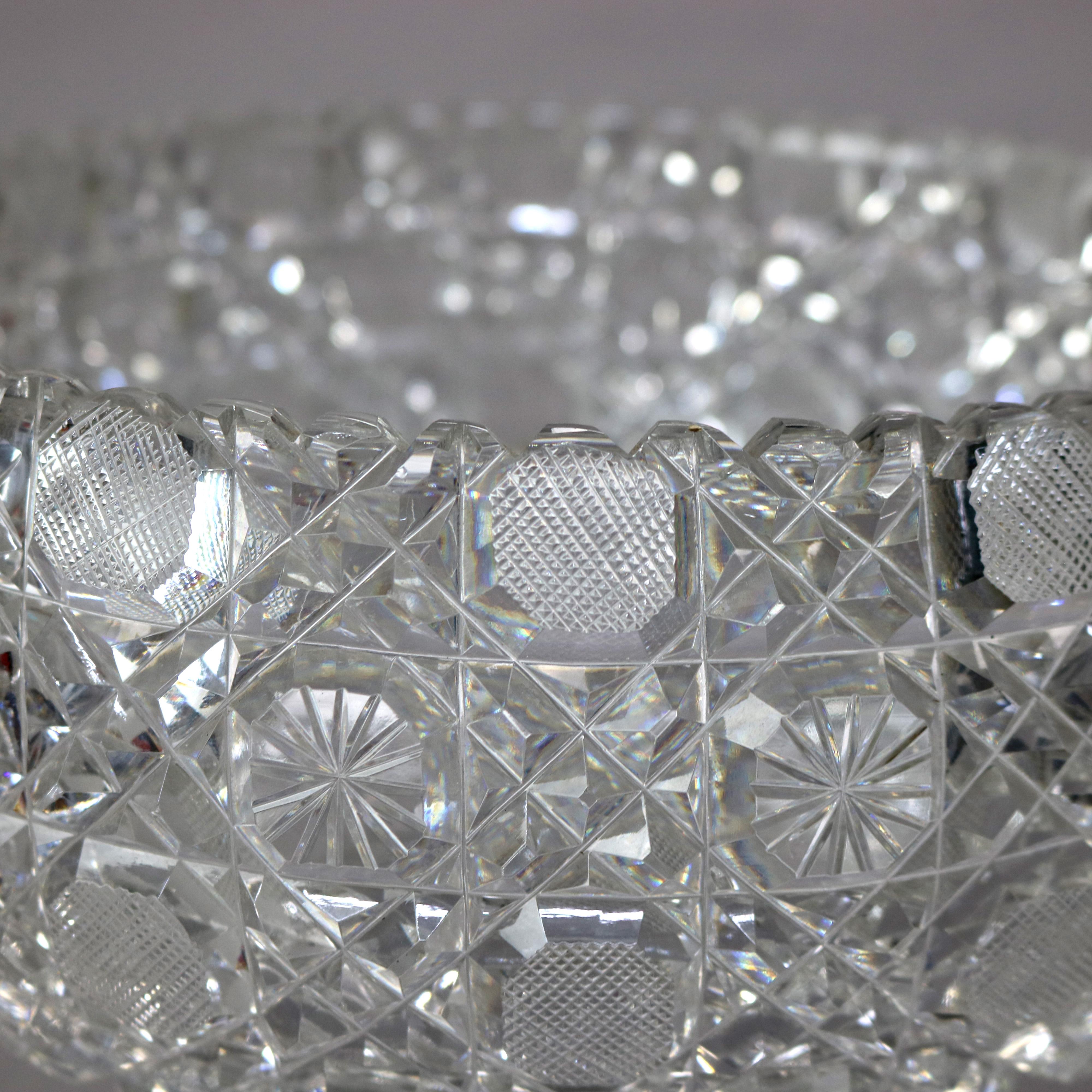 Antique Hawkes School Brilliant Cut Glass Two Piece Punch Bowl C1900 2