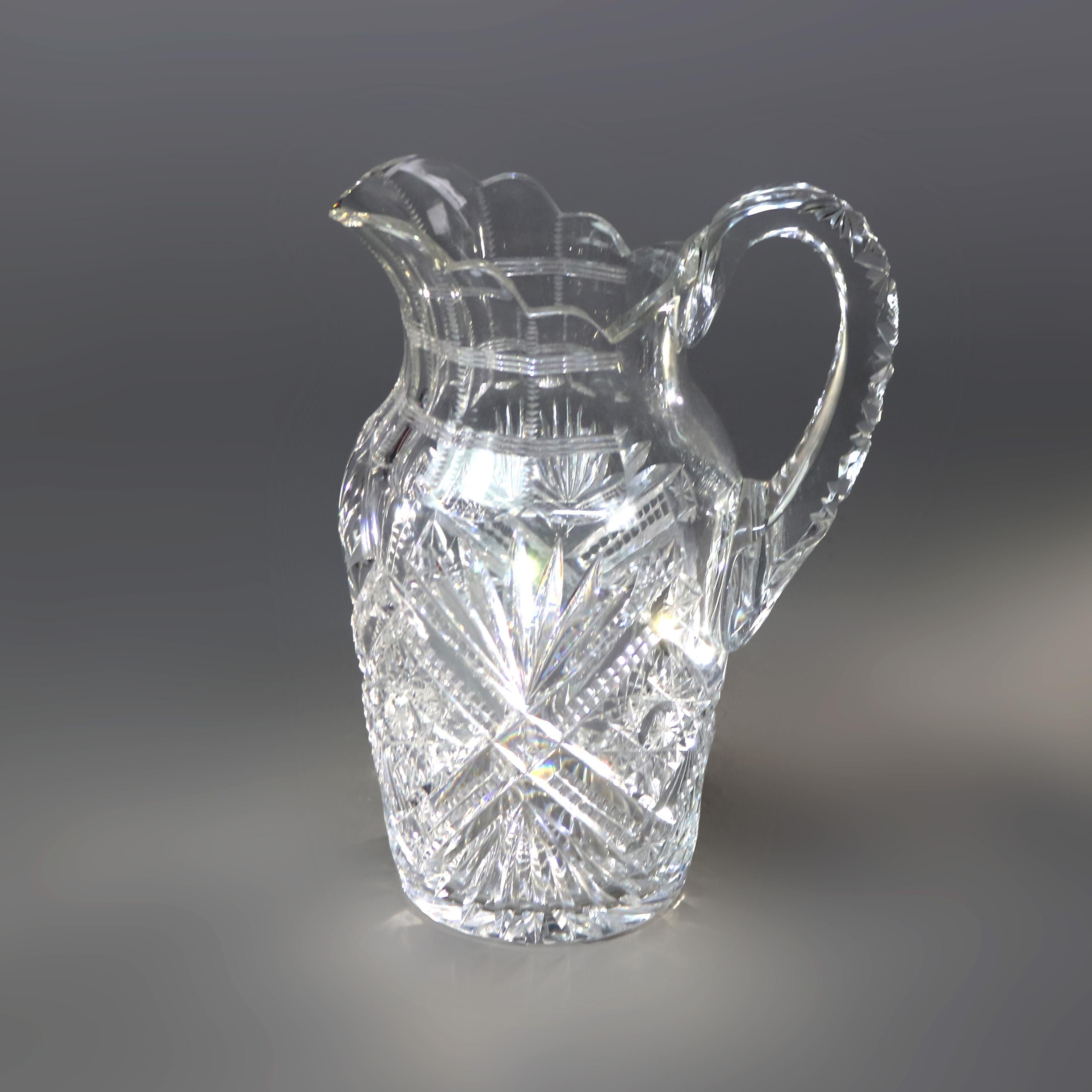 Antique Hawkes School Brilliant Cut Glass Water Pitcher C1890 In Good Condition For Sale In Big Flats, NY