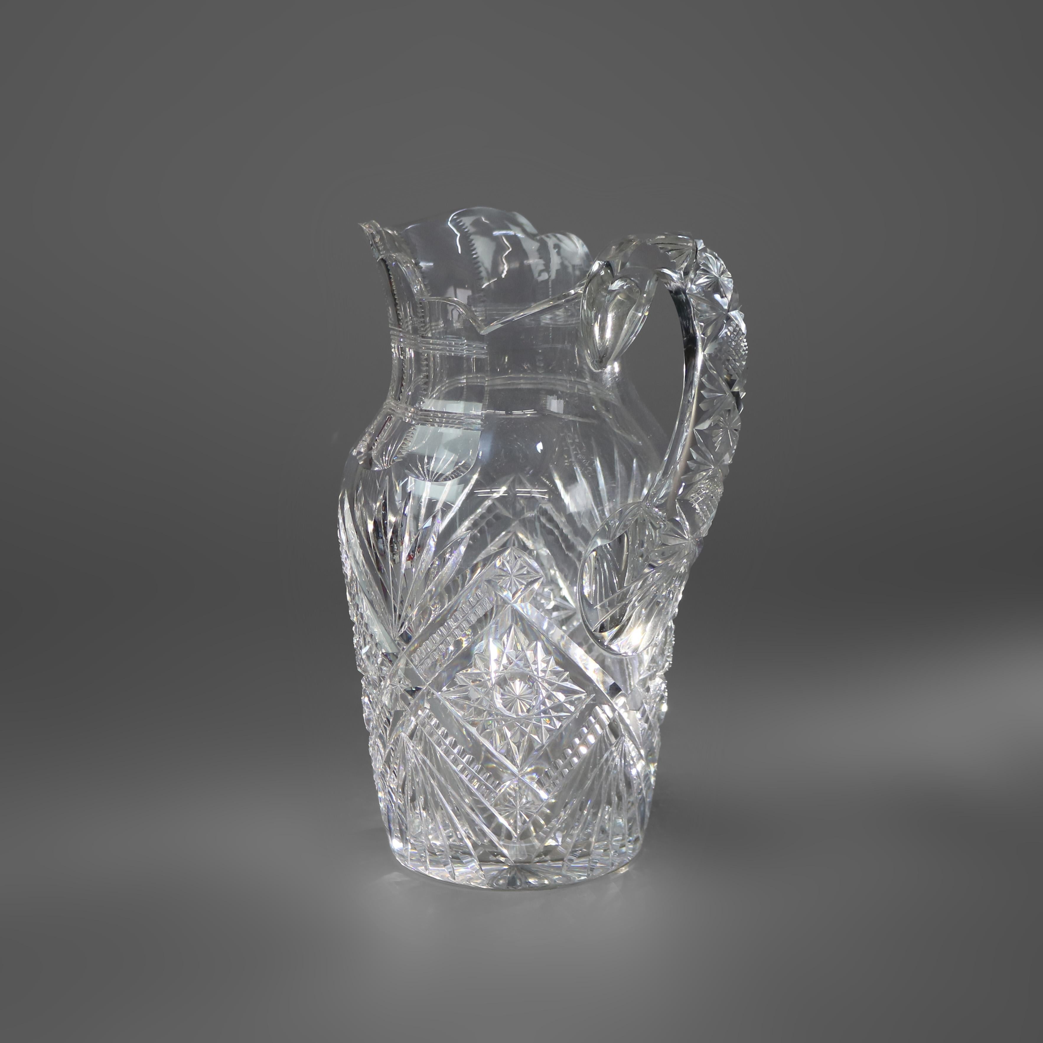 19th Century Antique Hawkes School Brilliant Cut Glass Water Pitcher C1890 For Sale