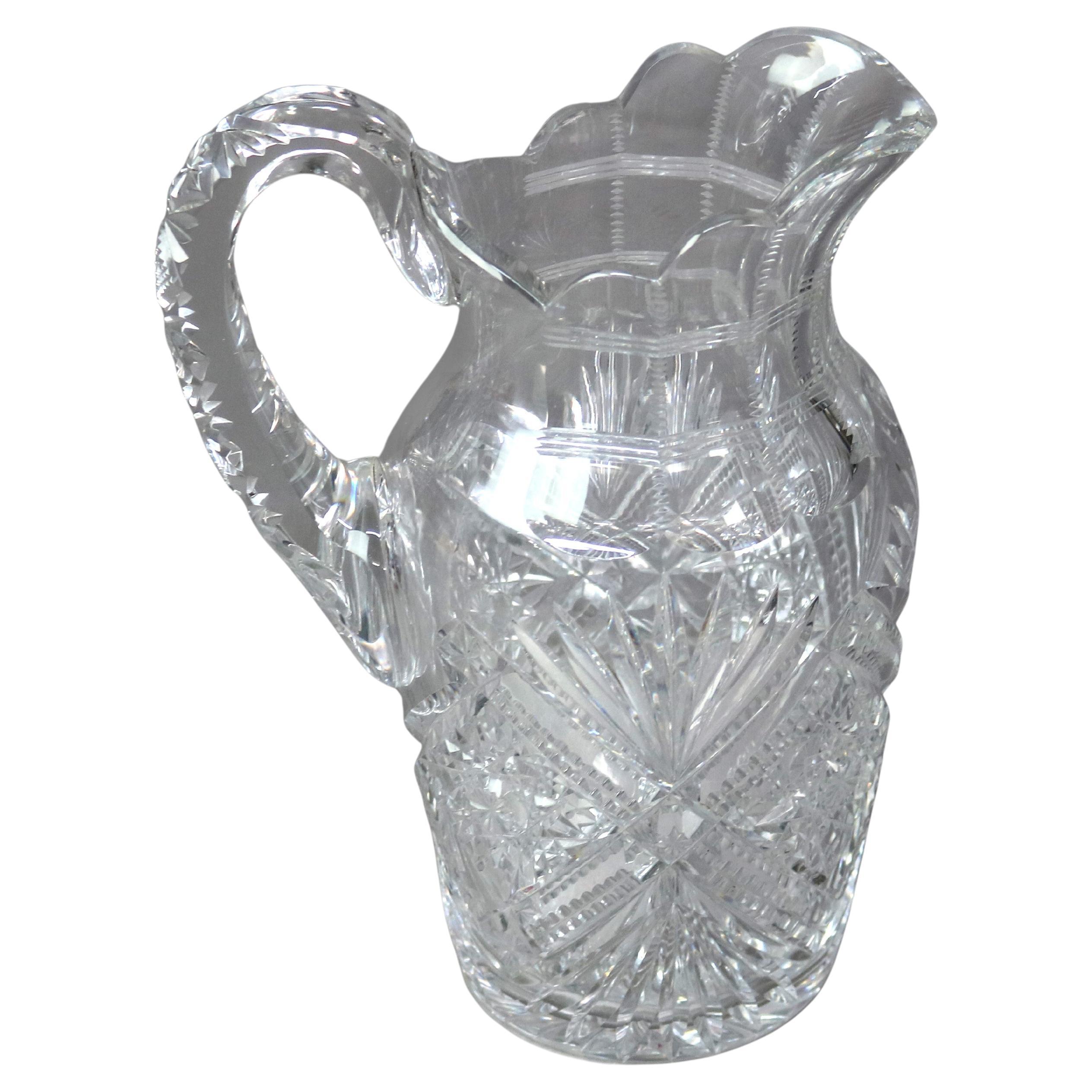 Antica brocca per l'acqua in vetro tagliato a Brilliante della Scuola Hawkes C1890