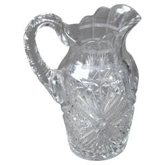 Antica brocca per l'acqua in vetro tagliato a Brilliante della Scuola Hawkes C1890