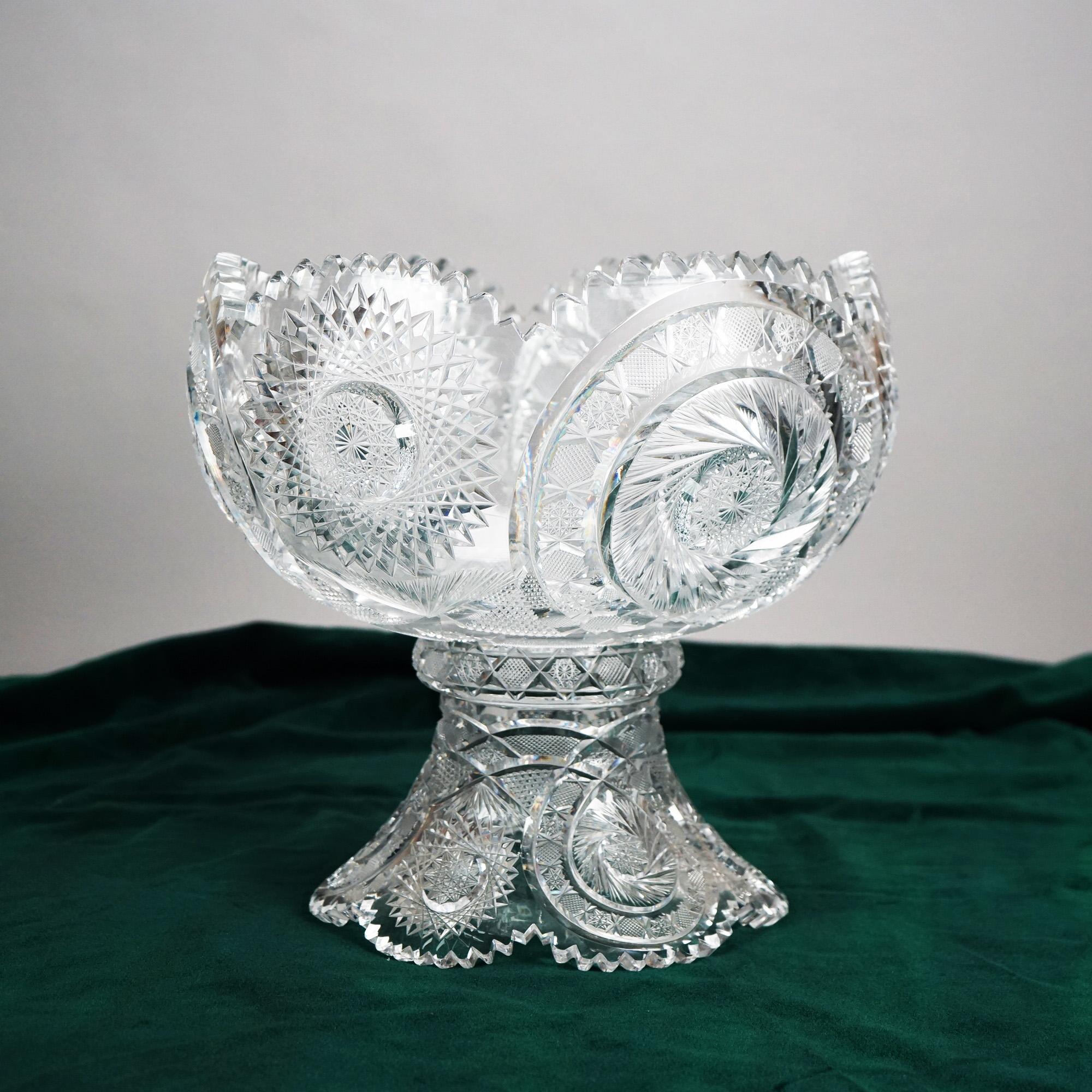 Antique Hawkes School Brilliant Deep Cut Glass Two-Piece Punch Bowl C1910 In Good Condition In Big Flats, NY