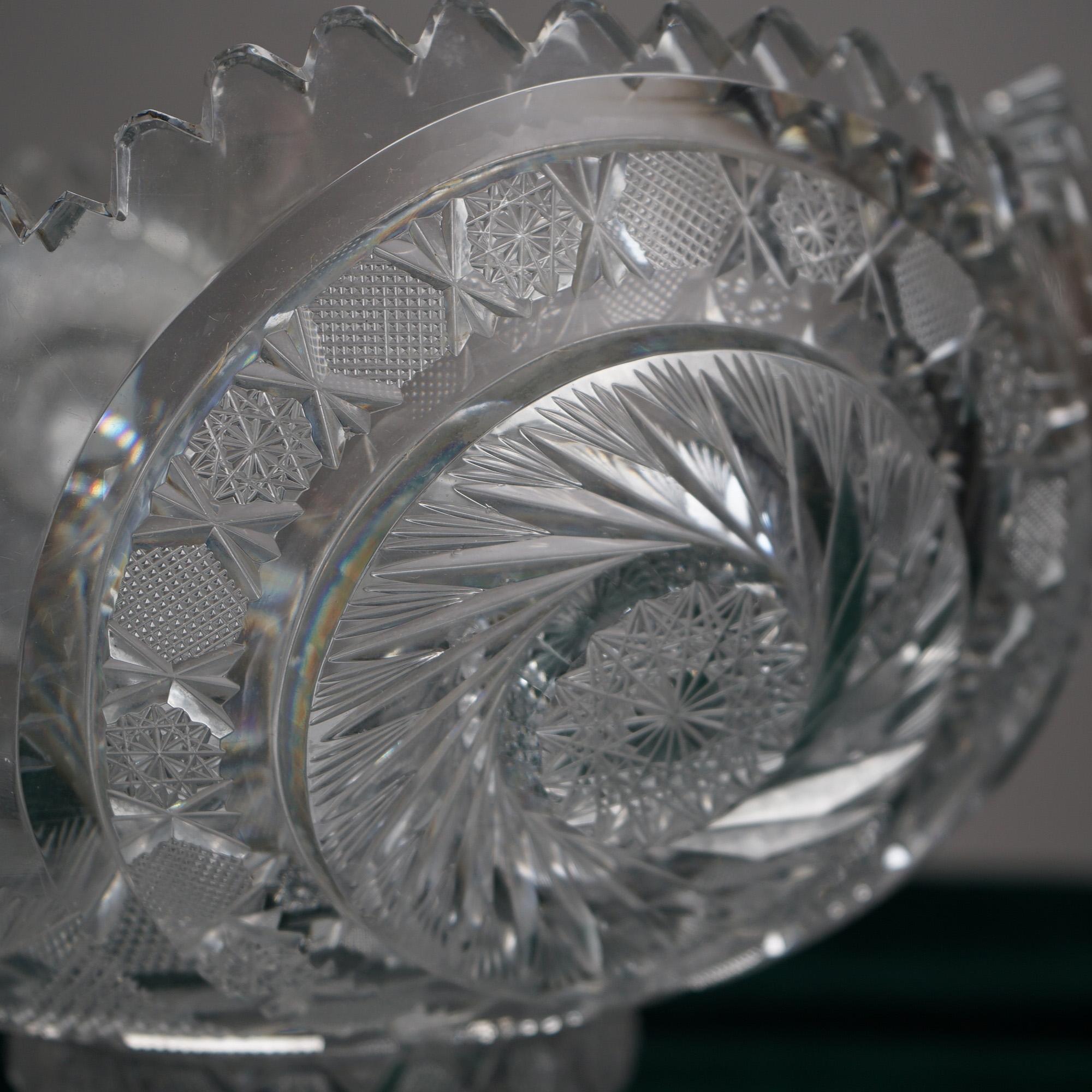 Antique Hawkes School Brilliant Deep Cut Glass Two-Piece Punch Bowl C1910 1