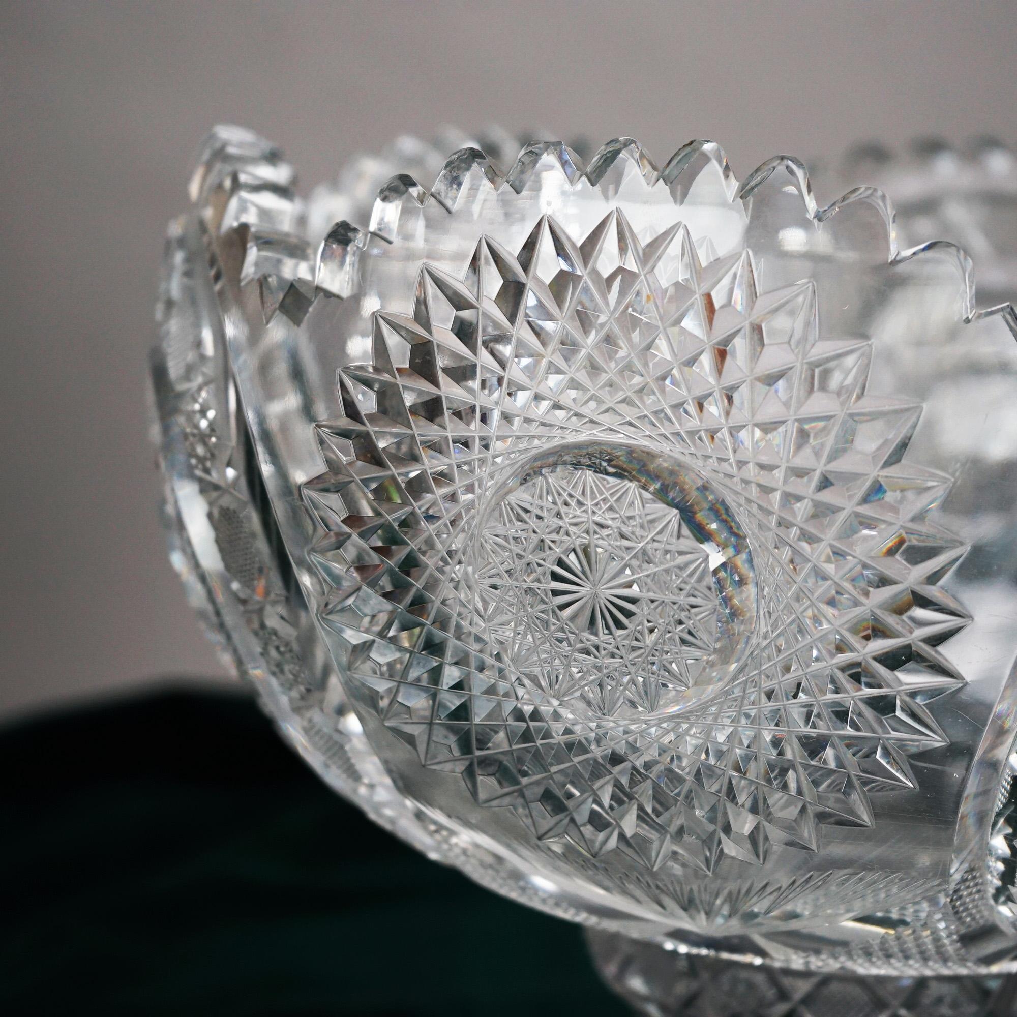 Antique Hawkes School Brilliant Deep Cut Glass Two-Piece Punch Bowl C1910 2