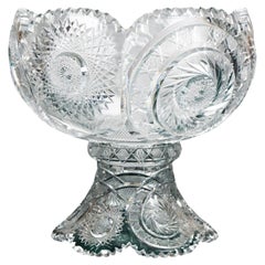 Antique Hawkes School Brilliant Deep Cut Glass Two-Piece Punch Bowl C1910