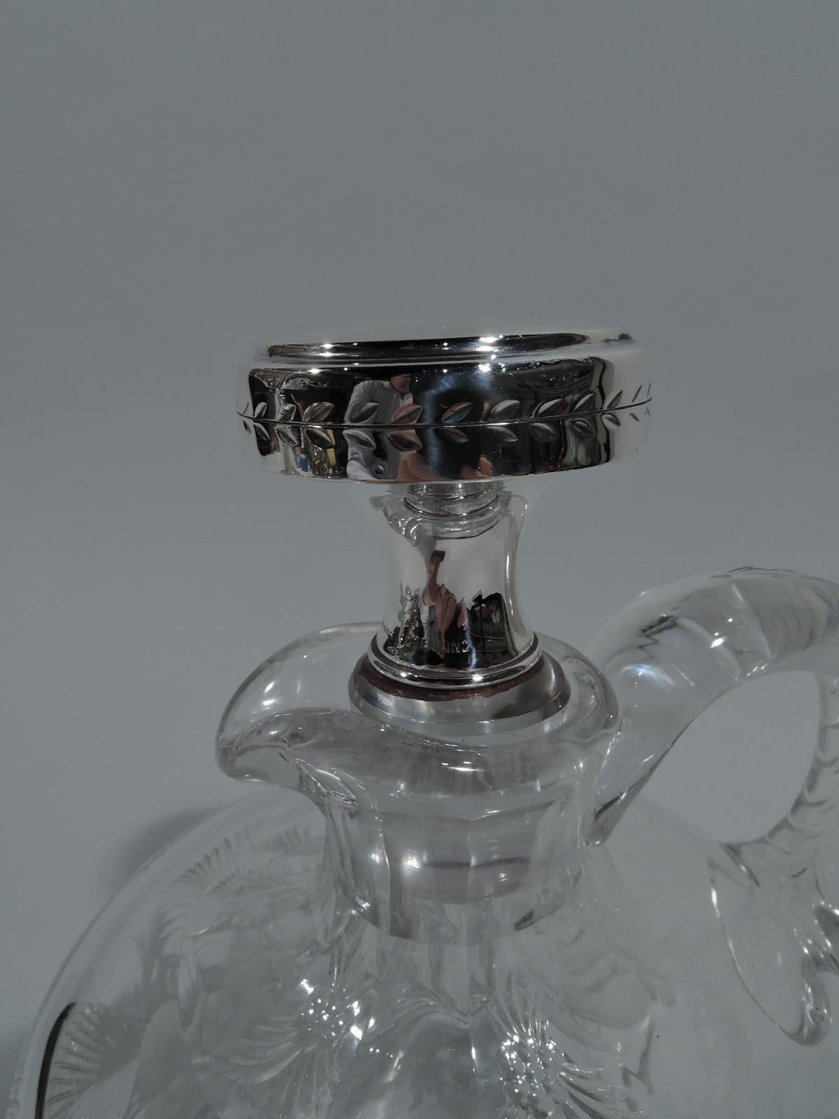 Edwardian Antique Hawkes Sterling Silver and Glass Horse Decanter