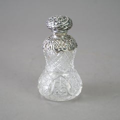 Antique Hawks School Cut Glass & Reticulated Silver Overlay Perfume Bottle c1890