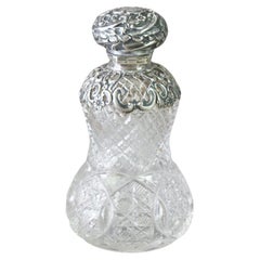 Antique Hawks School Cut Glass & Reticulated Silver Overlay Perfume Bottle c1890