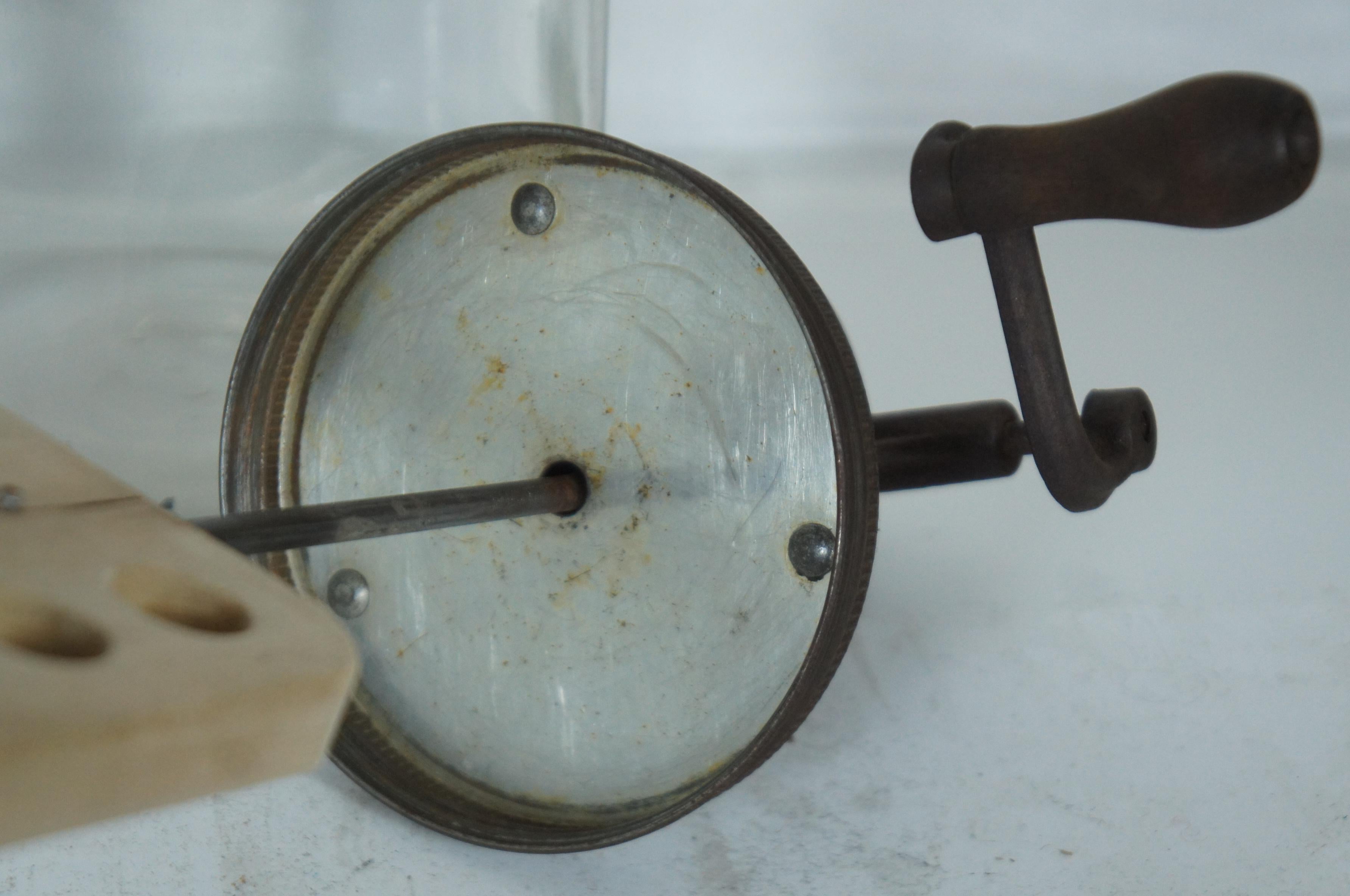 Country Antique Hazel Atlas Glass & Iron Farmhouse Butter Churn Jar Wood Paddle