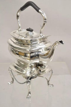 Antique HB&H English Edwardian Silver Plated Tilting Tea Kettle Pot On Base