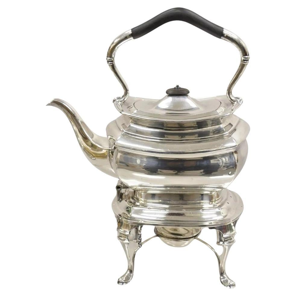 Antiguo HB&H Tetera inglesa eduardiana chapada en plata basculante con base