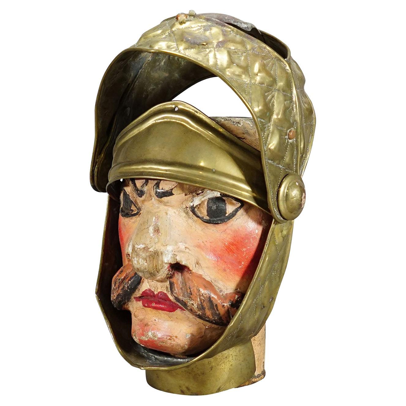 Antique Head of a Sicilian Puppet, ca. 1900s For Sale