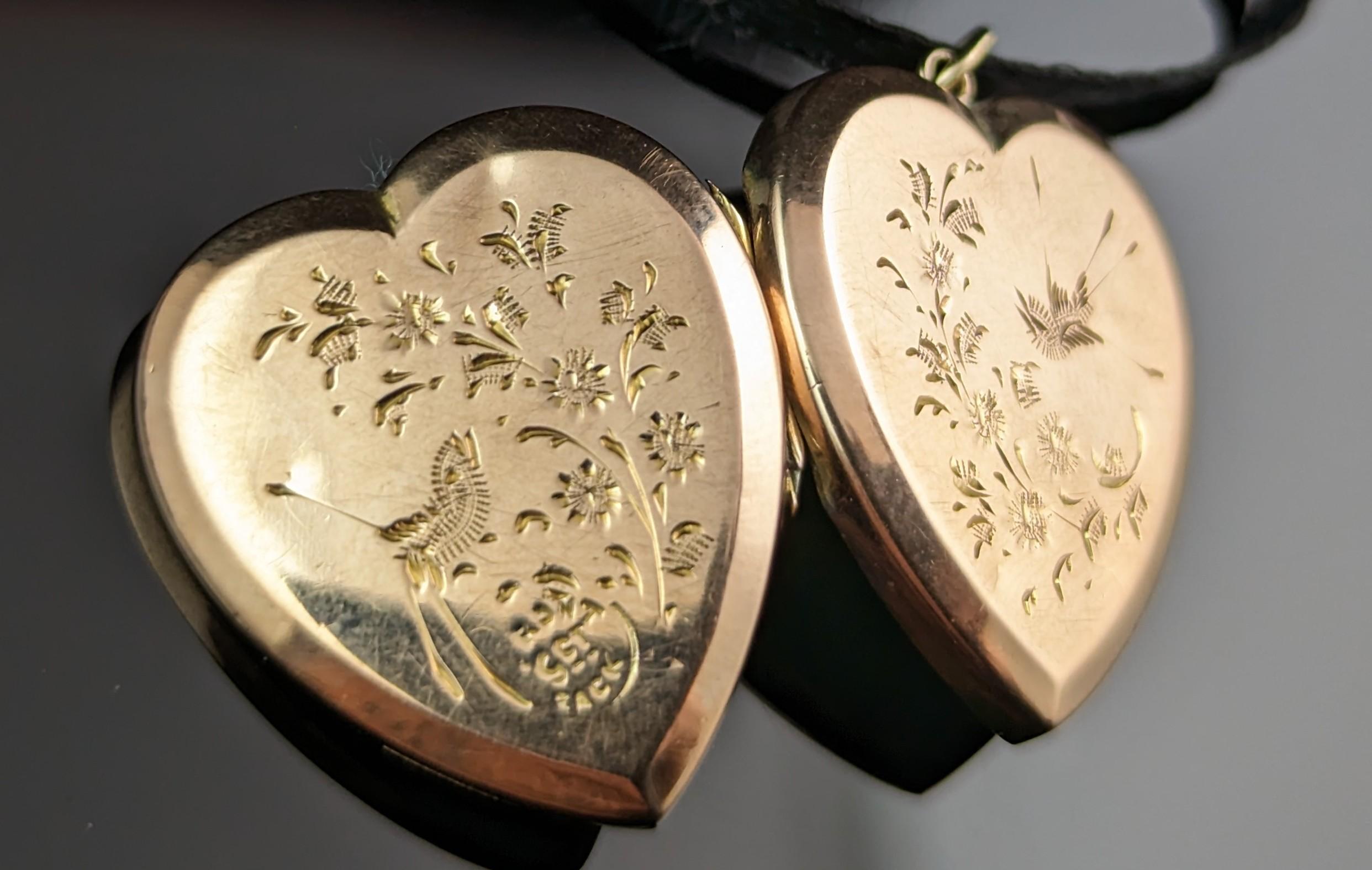 Antique Heart Locket, 9k Gold Front and Back, Edwardian 4