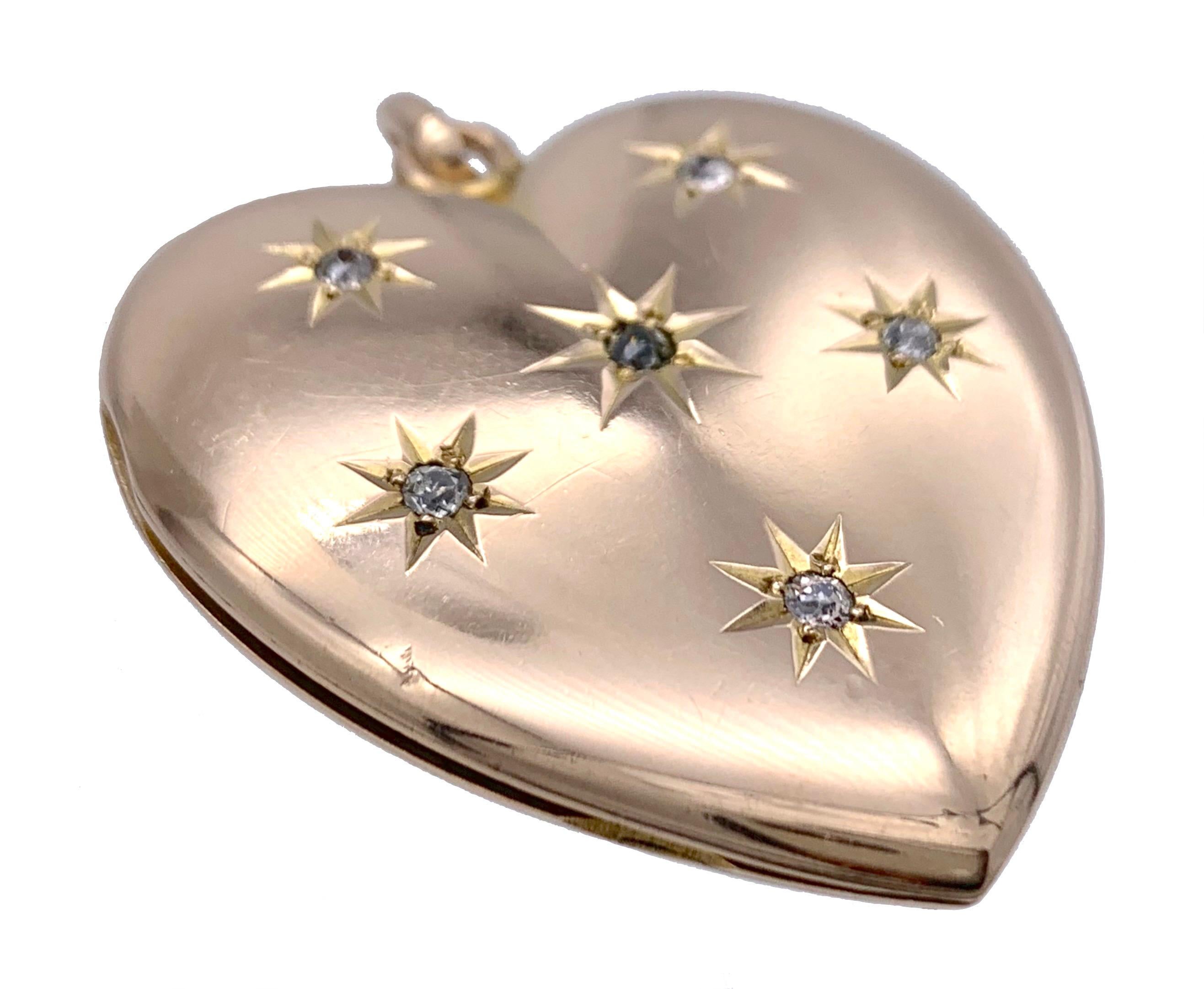 Antiker viktorianischer Herz-Medaillon-Anhänger aus 14 Karat Roségold mit Diamanten im Zustand „Gut“ im Angebot in Munich, Bavaria
