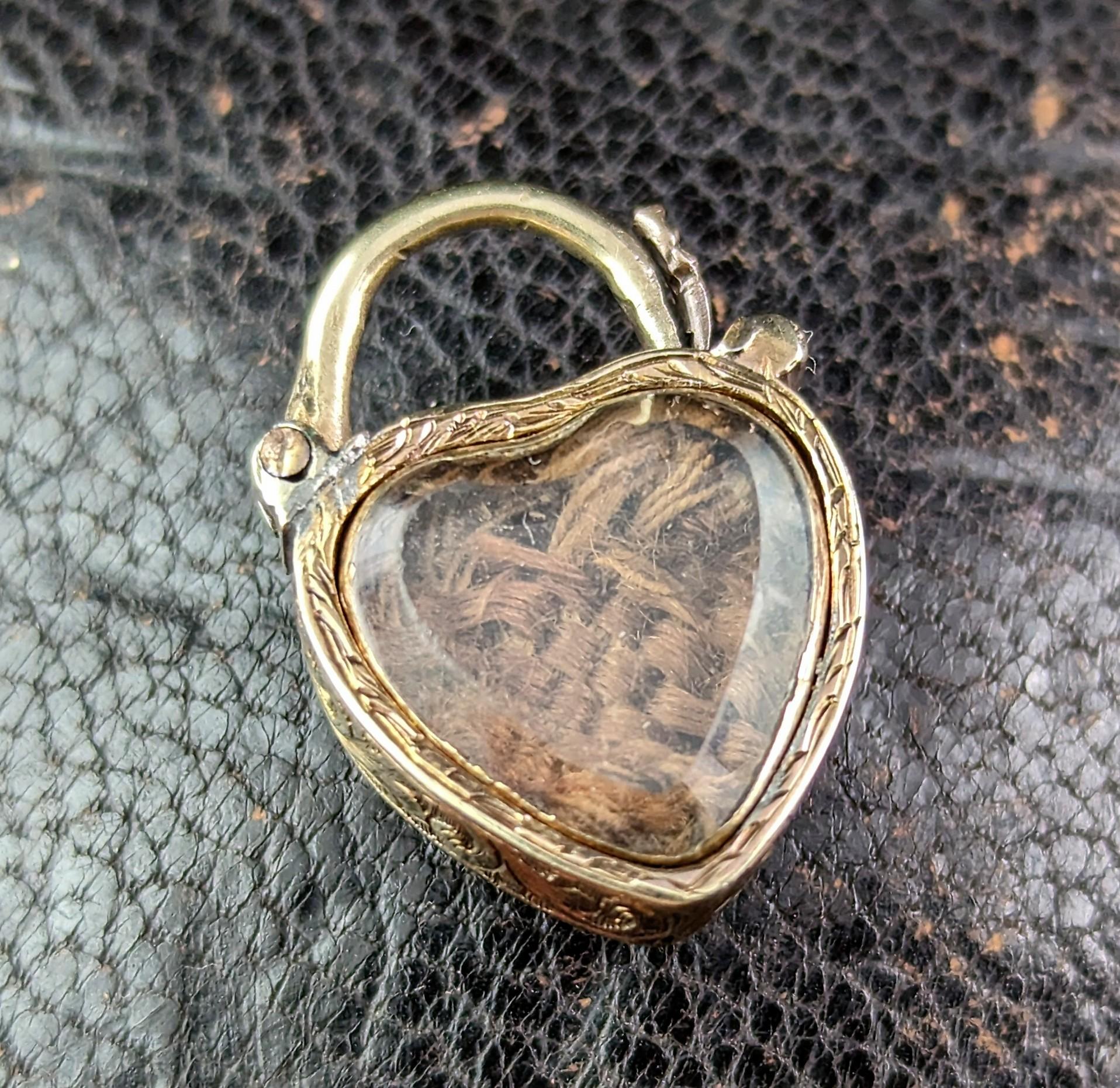 Heart Cut Antique Heart Padlock Locket Pendant, Agate, 9k Gold, Mourning