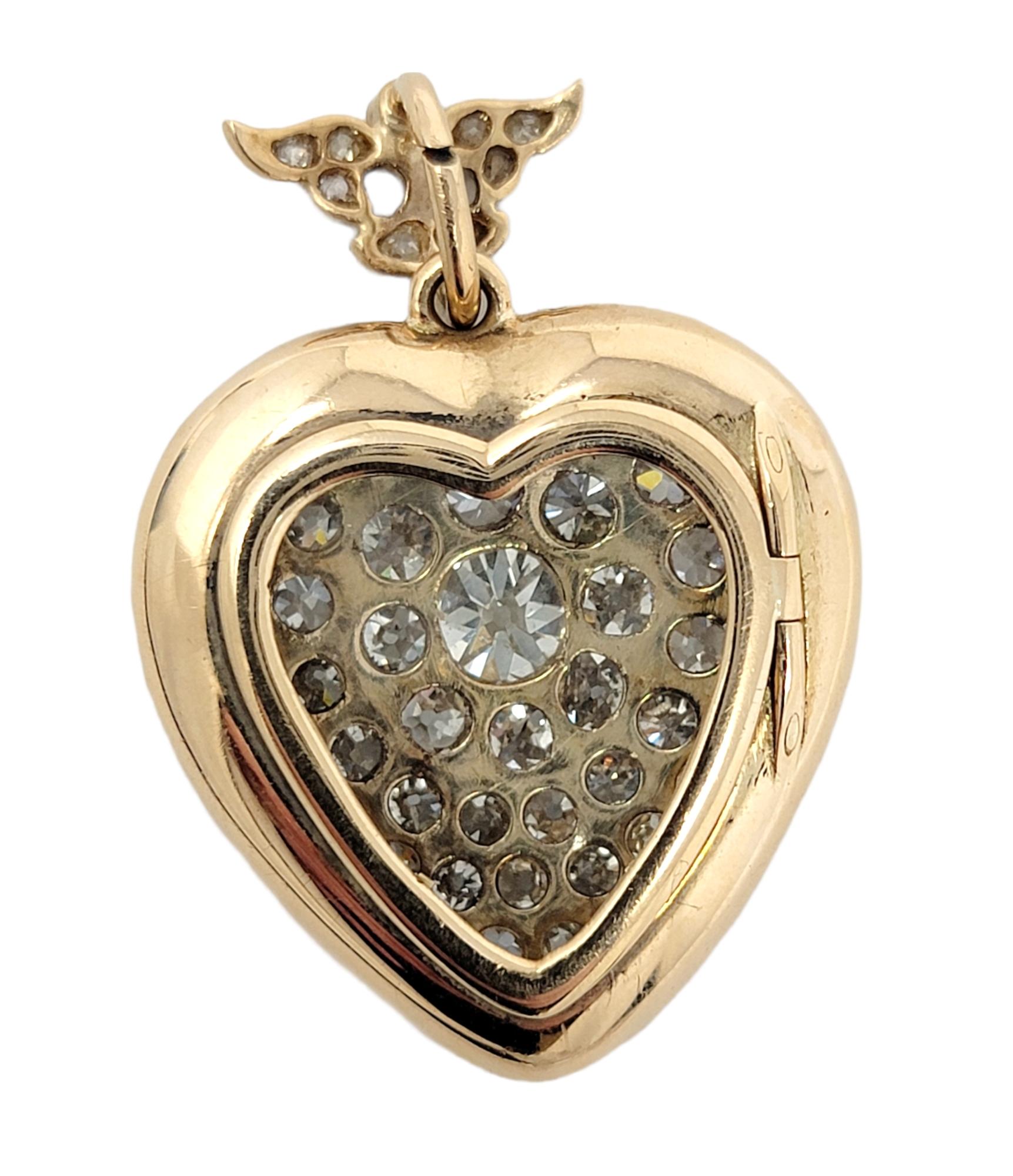 Antique Heart Shaped Victorian Old Mine Diamond Pendant Locket in 14 Karat Gold 2