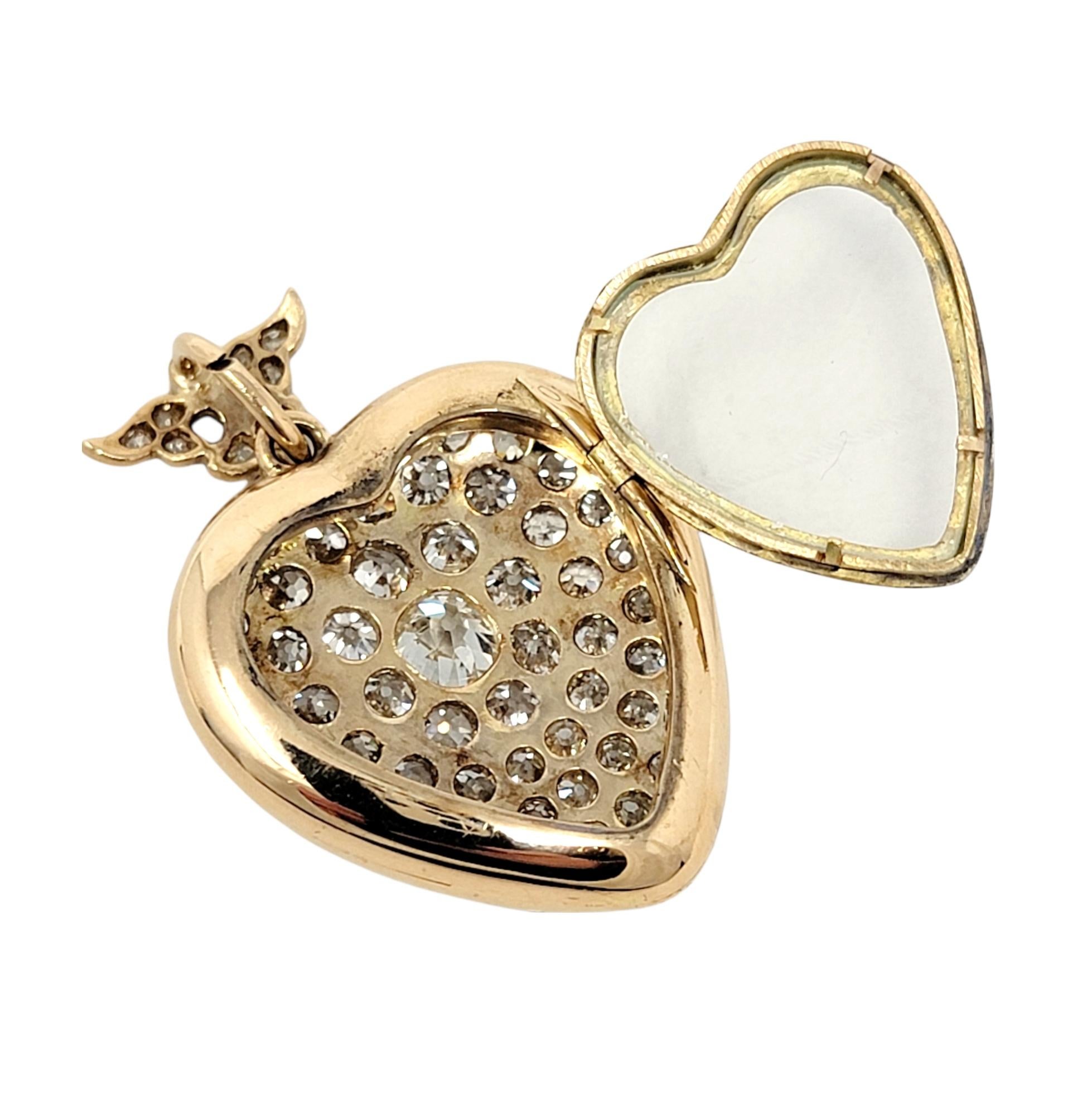 Antique Heart Shaped Victorian Old Mine Diamond Pendant Locket in 14 Karat Gold 3