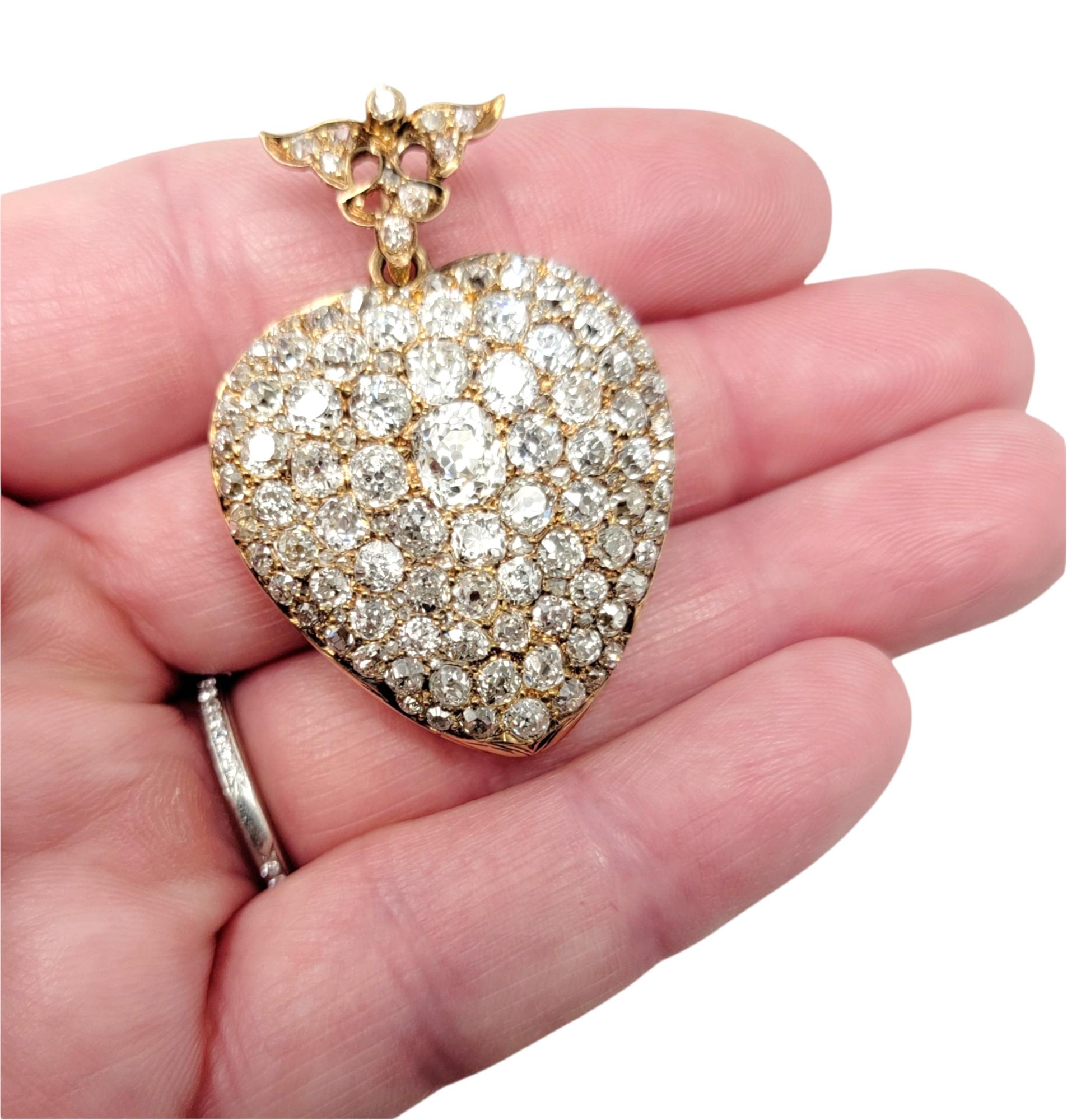 Antique Heart Shaped Victorian Old Mine Diamond Pendant Locket in 14 Karat Gold 5