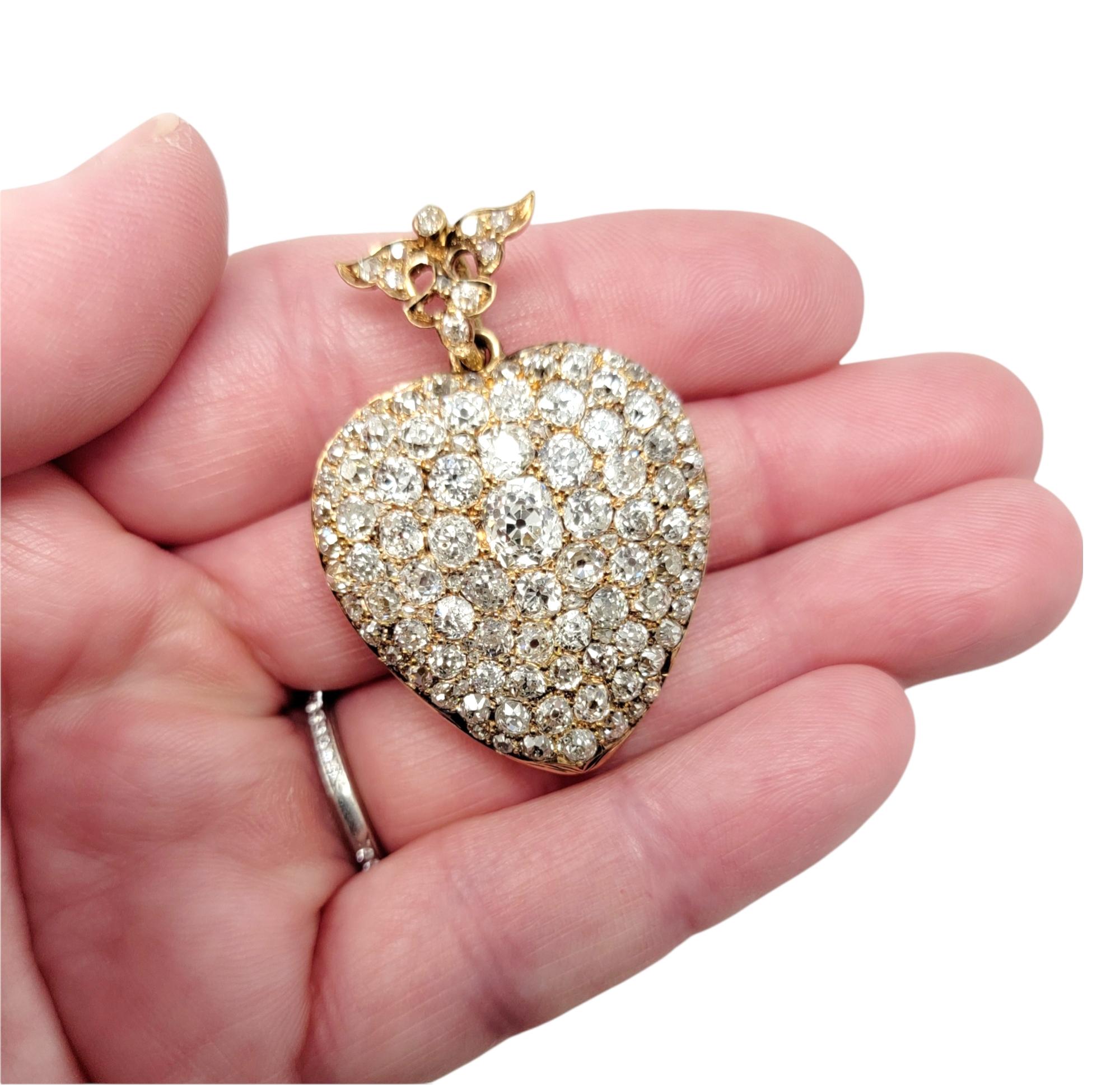 Antique Heart Shaped Victorian Old Mine Diamond Pendant Locket in 14 Karat Gold 6