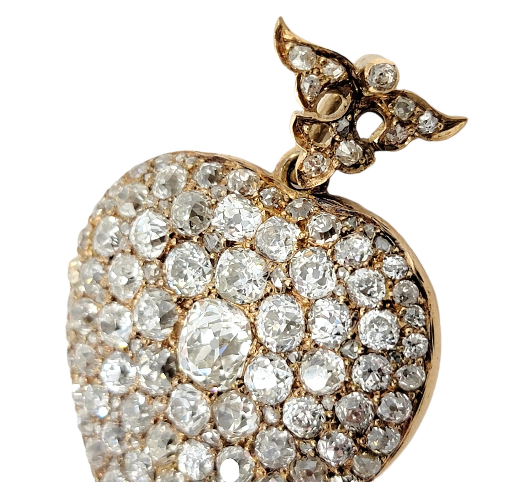 Victorien Antique médaillon pendentif victorien en or 14 carats avec diamants en forme de cœur et ancienne mine