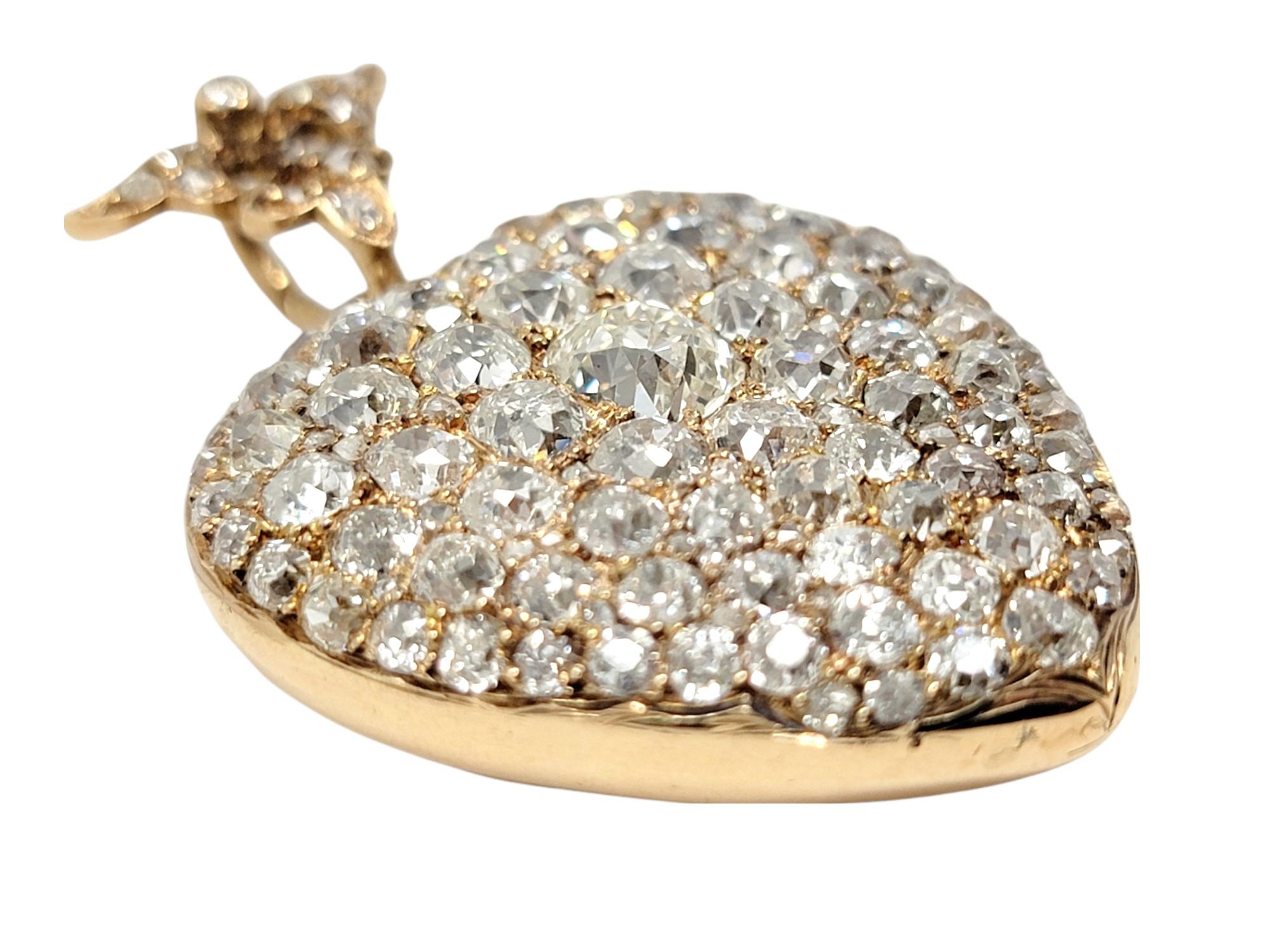 Taille vieille mine Antique médaillon pendentif victorien en or 14 carats avec diamants en forme de cœur et ancienne mine