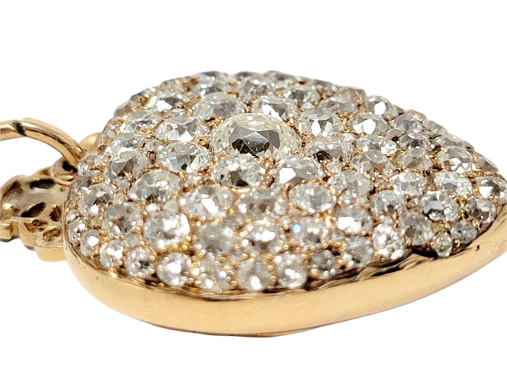 Antique médaillon pendentif victorien en or 14 carats avec diamants en forme de cœur et ancienne mine Bon état à Scottsdale, AZ