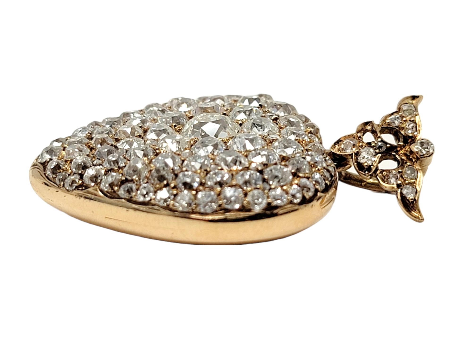 Old Mine Cut Antique Heart Shaped Victorian Old Mine Diamond Pendant Locket in 14 Karat Gold