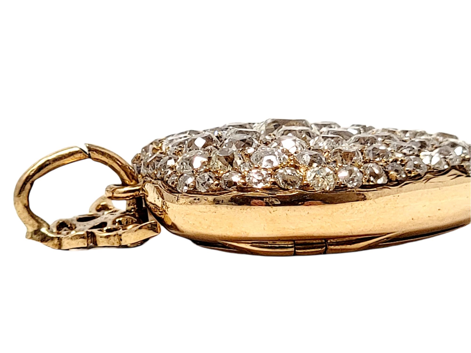 Antique médaillon pendentif victorien en or 14 carats avec diamants en forme de cœur et ancienne mine 1