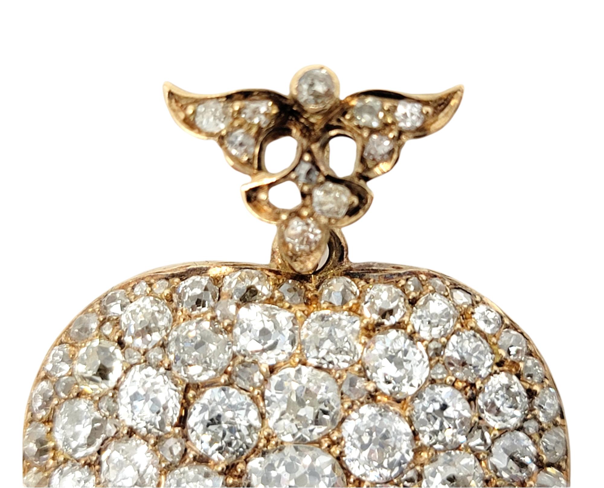 Antique Heart Shaped Victorian Old Mine Diamond Pendant Locket in 14 Karat Gold 1