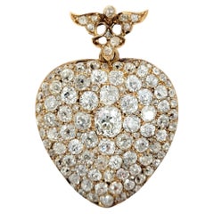 Antique Heart Shaped Victorian Old Mine Diamond Pendant Locket in 14 Karat Gold
