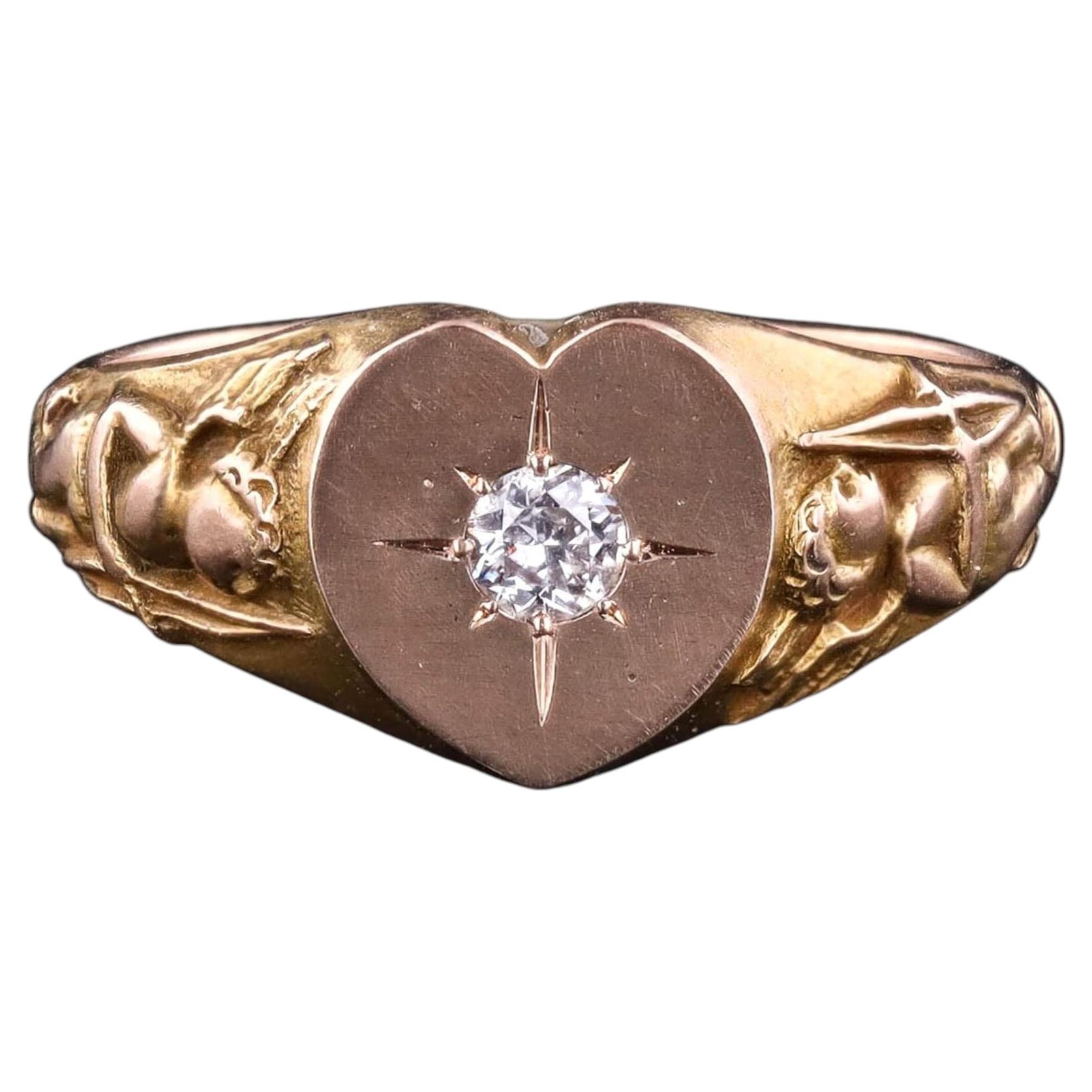 Anello con cuore antico in oro 10 carati