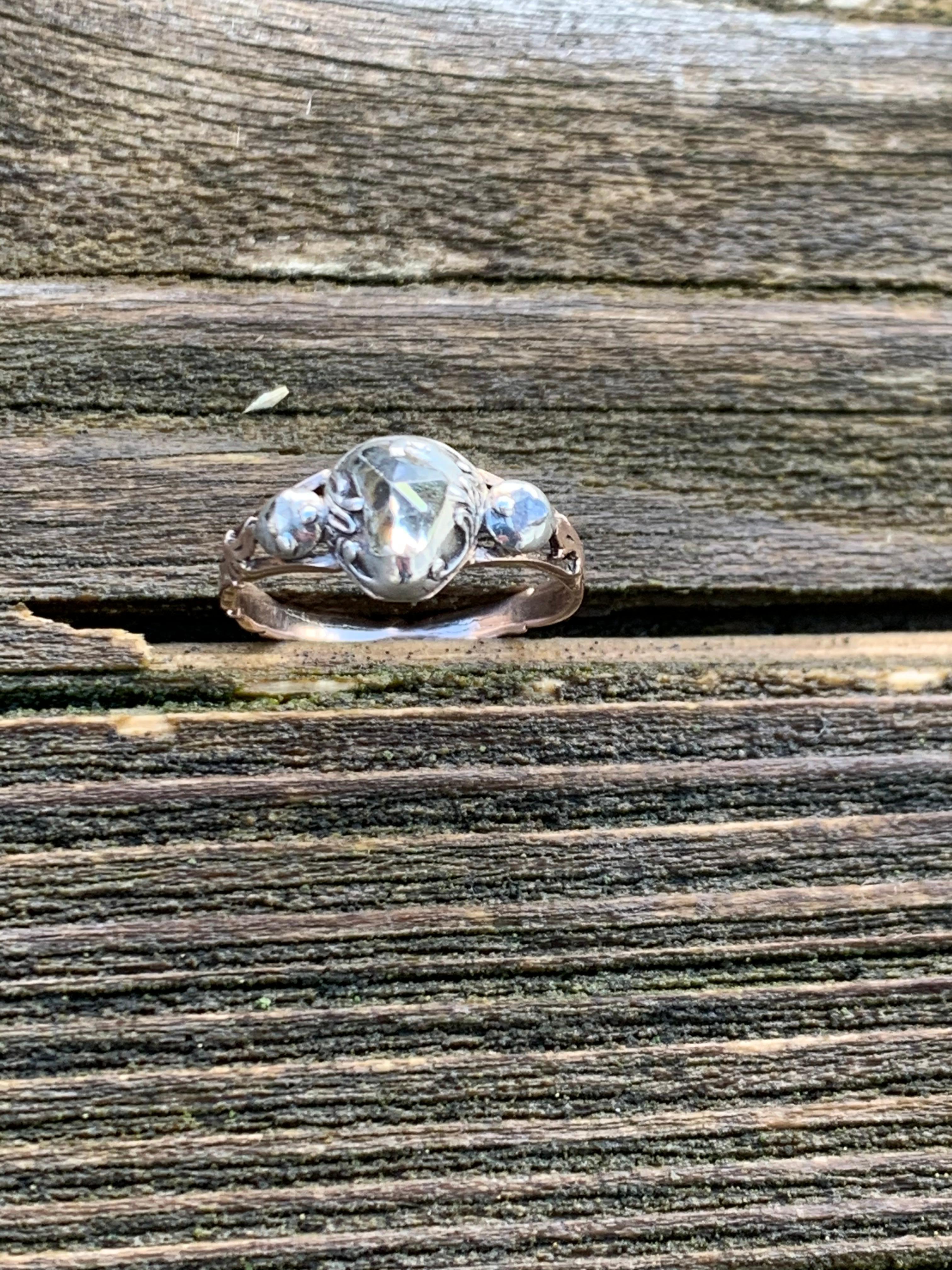 Antique Heartshape Lovetoken Diamond George II Gold Silver Ring For Sale 7