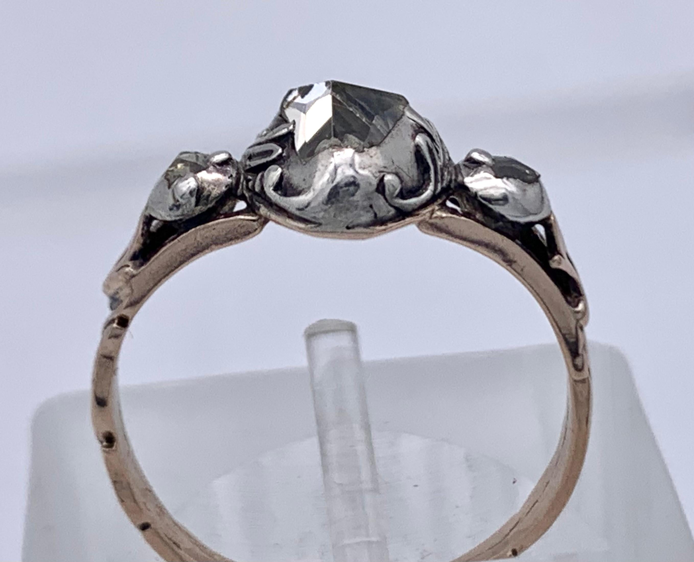 Antique Heartshape Lovetoken Diamond George II Gold Silver Ring For Sale 9