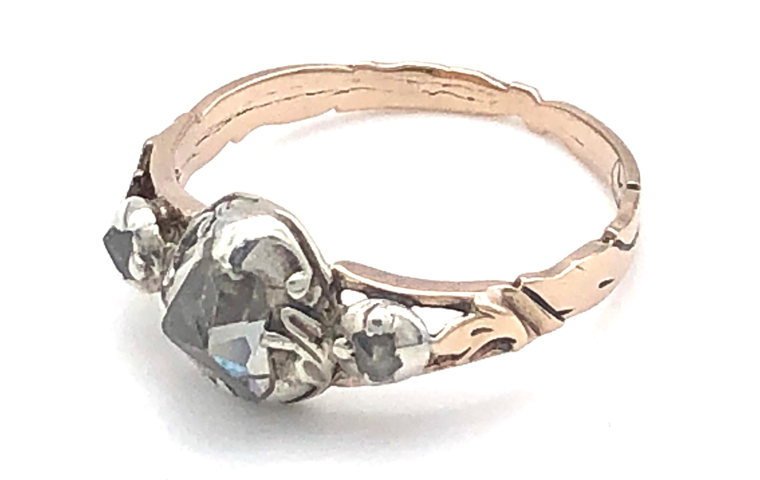Old Mine Cut Antique Heartshape Lovetoken Diamond George II Gold Silver Ring For Sale