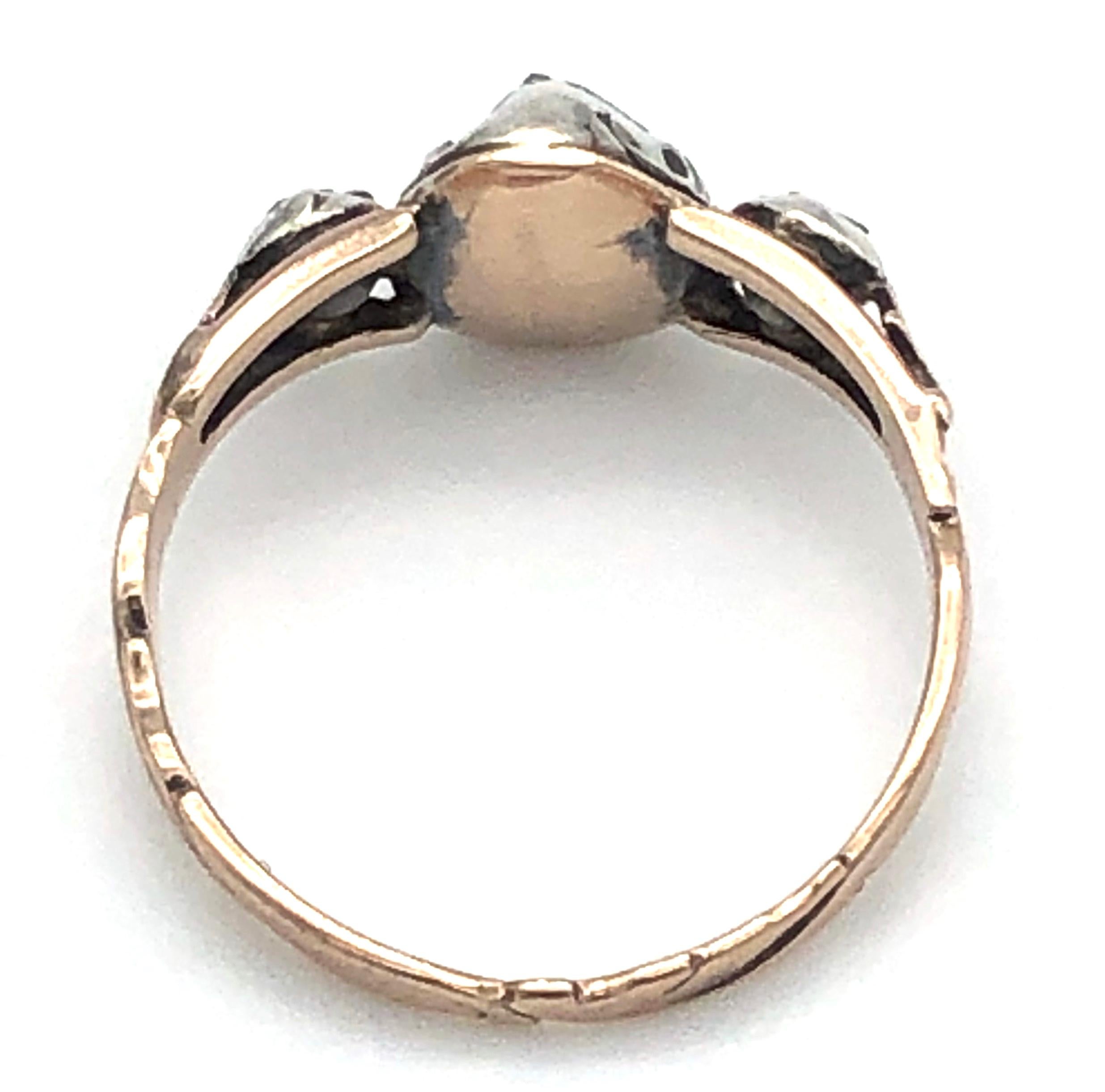 Women's Antique Heartshape Lovetoken Diamond George II Gold Silver Ring For Sale