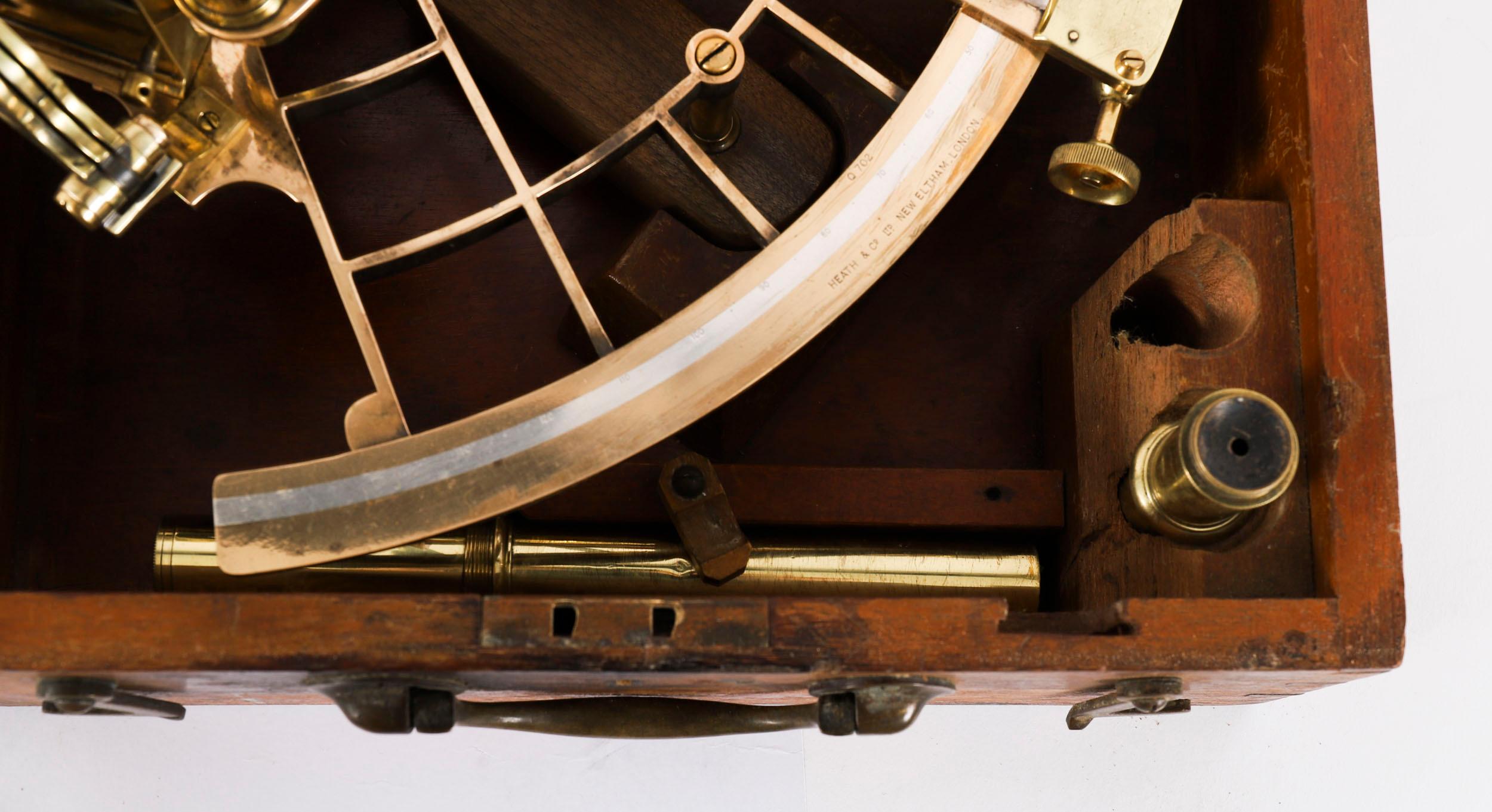 Sextant vernier ancien en laiton laqué Heath & Co 19ème siècle en vente 4