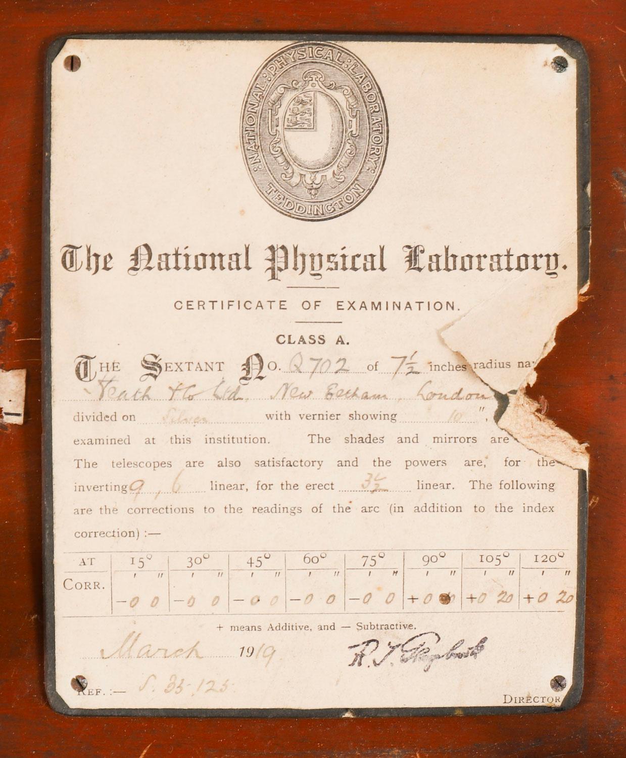 Sextant vernier ancien en laiton laqué Heath & Co 19ème siècle en vente 10