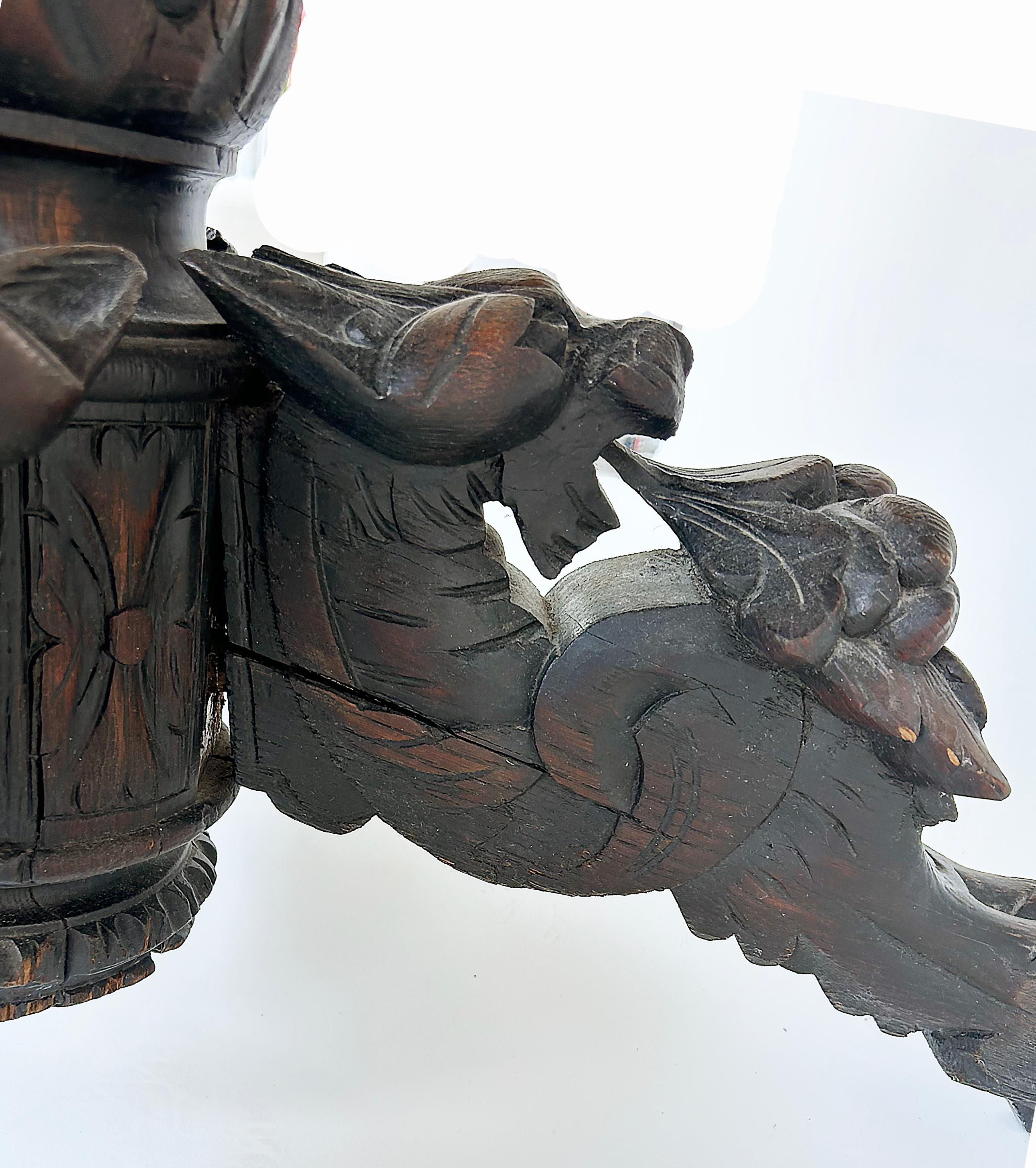 Antique Heavily Carved Griffins Wood Center, Game Table on Casters For Sale 6