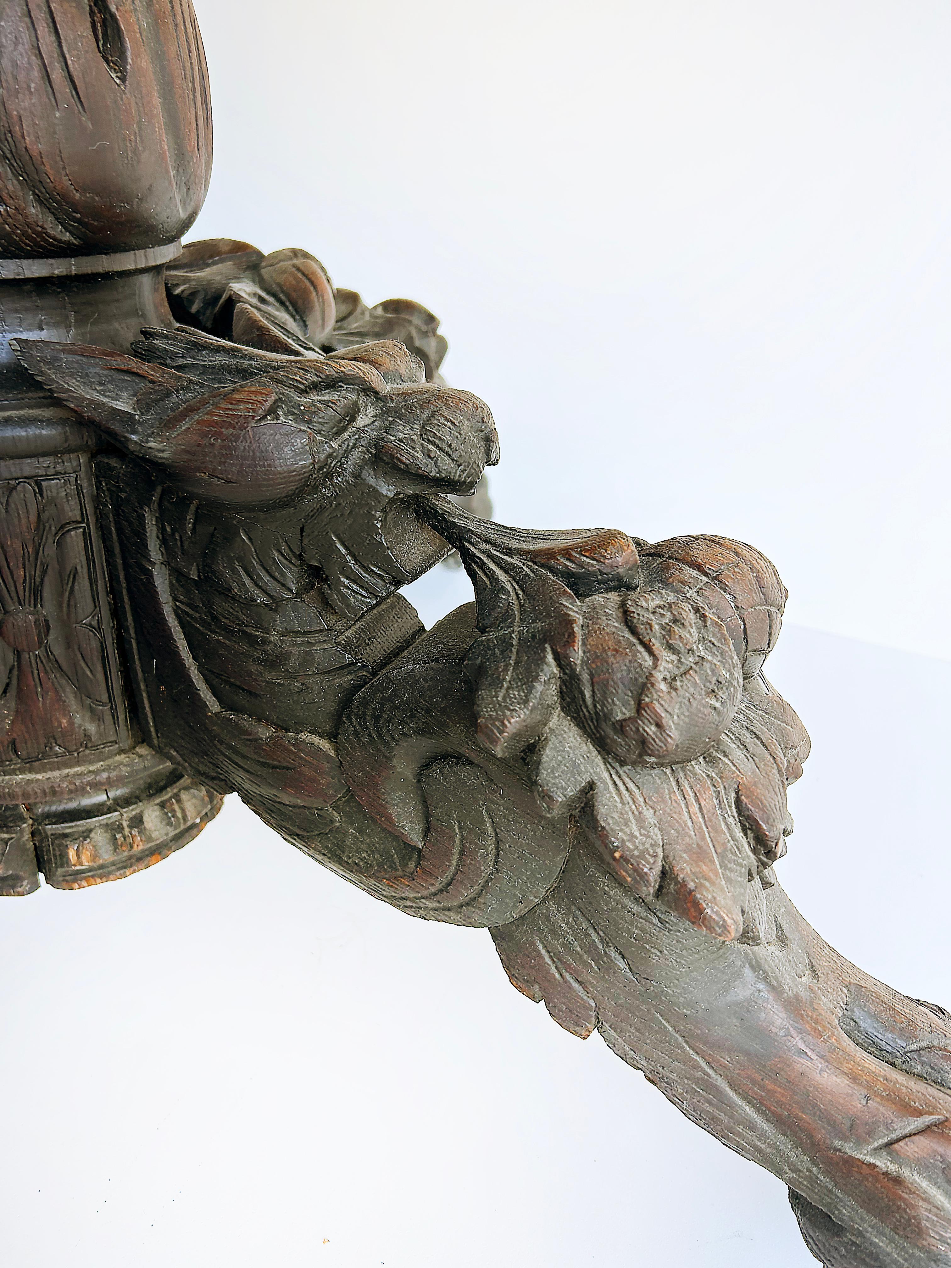 Antique Heavily Carved Griffins Wood Center, Game Table on Casters For Sale 2