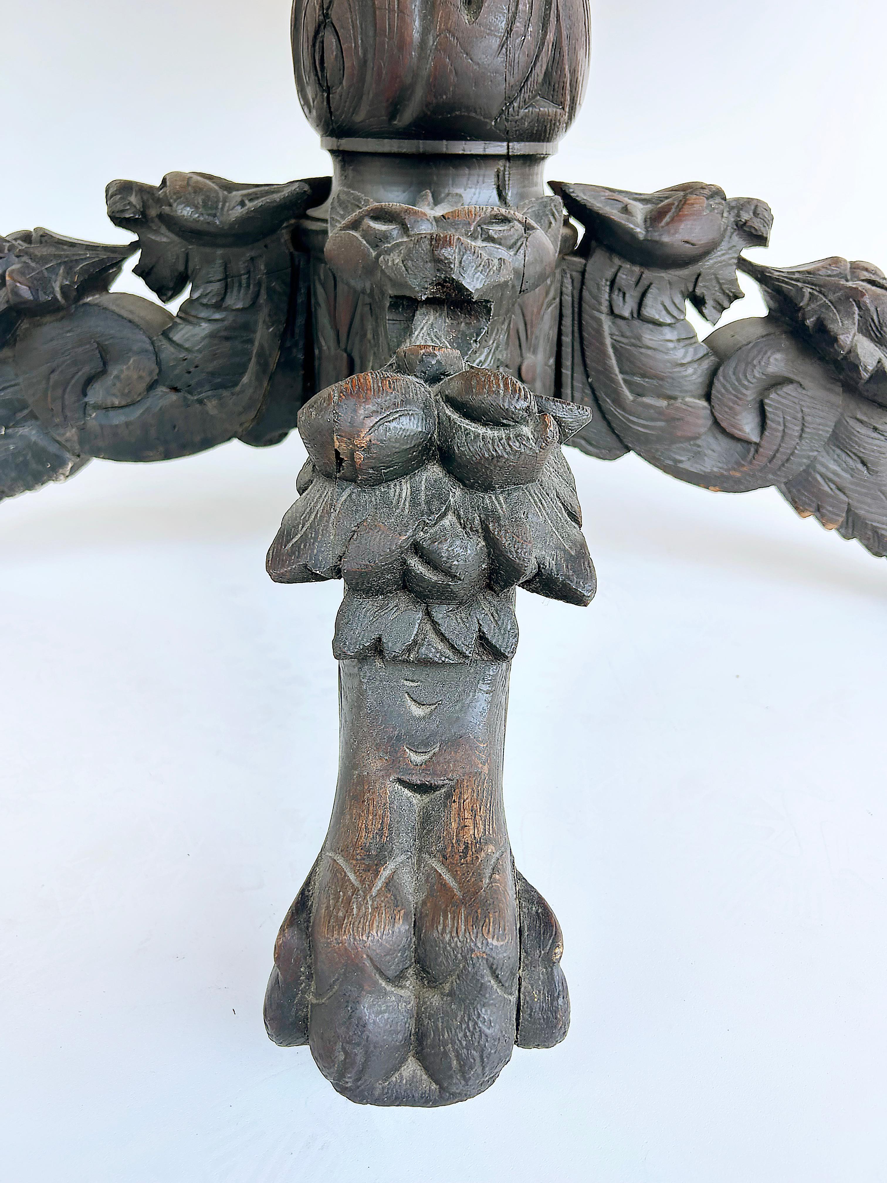 Antique Heavily Carved Griffins Wood Center, Game Table on Casters For Sale 3