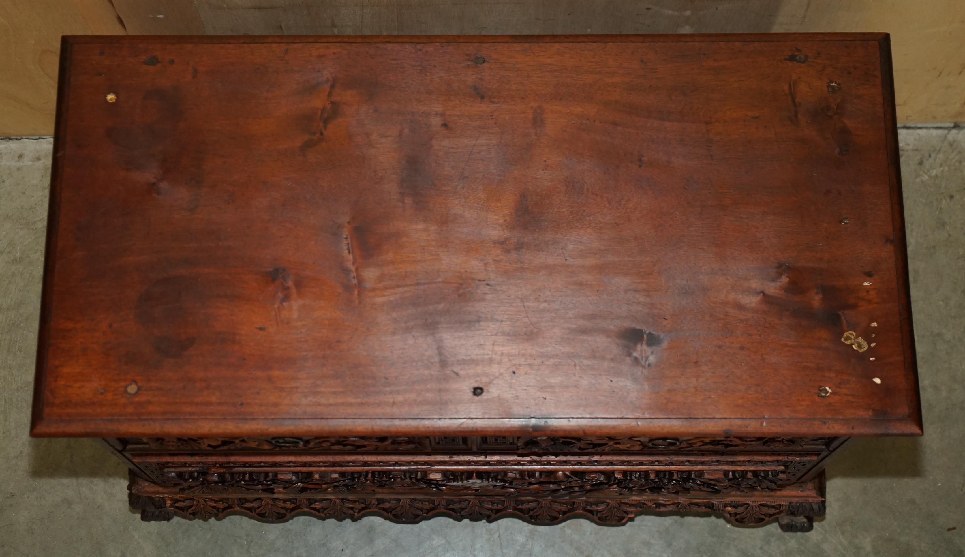 ANTiQUE HEAVILY CARVED INDONESIAN TWO OVER ONE CHEST OF DRAWERS GOOD TV STAND 3