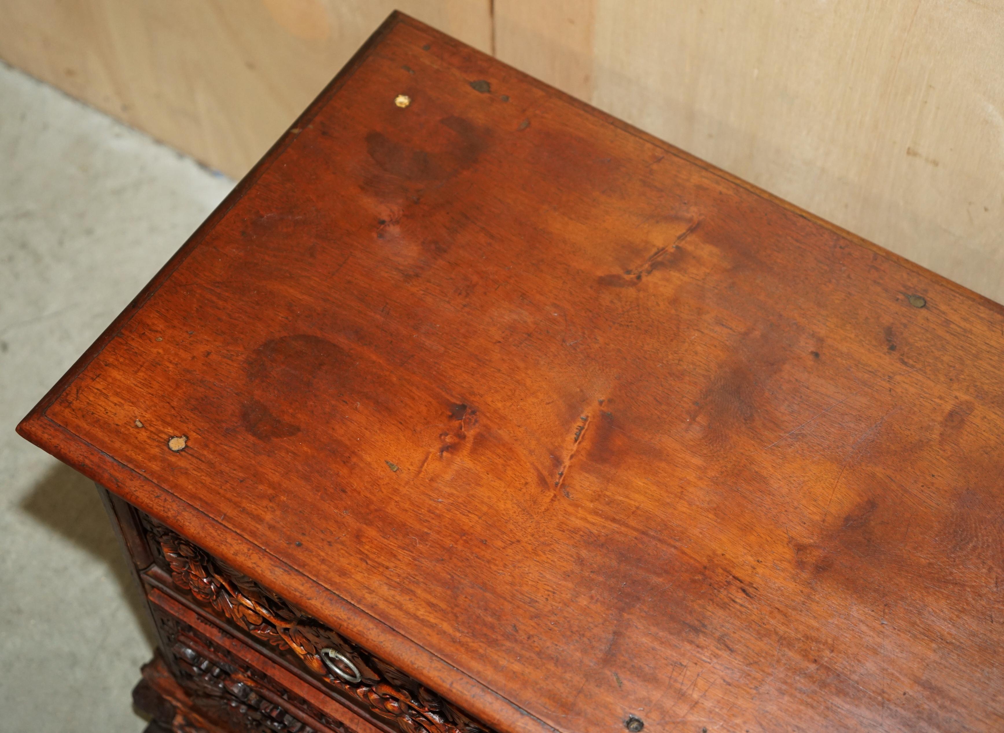 ANTiQUE HEAVILY CARVED INDONESIAN TWO OVER ONE CHEST OF DRAWERS GOOD TV STAND 4