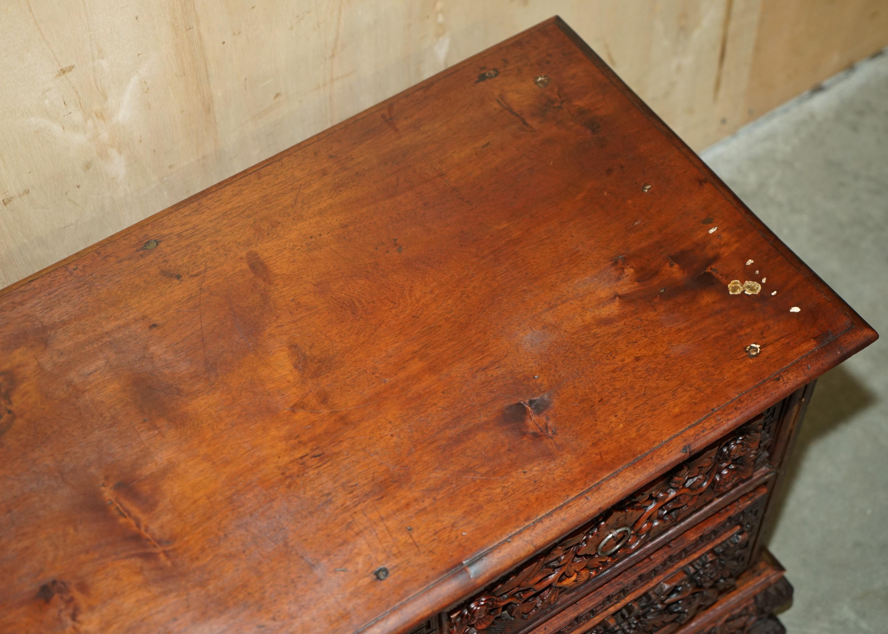ANTiQUE HEAVILY CARVED INDONESIAN TWO OVER ONE CHEST OF DRAWERS GOOD TV STAND 5