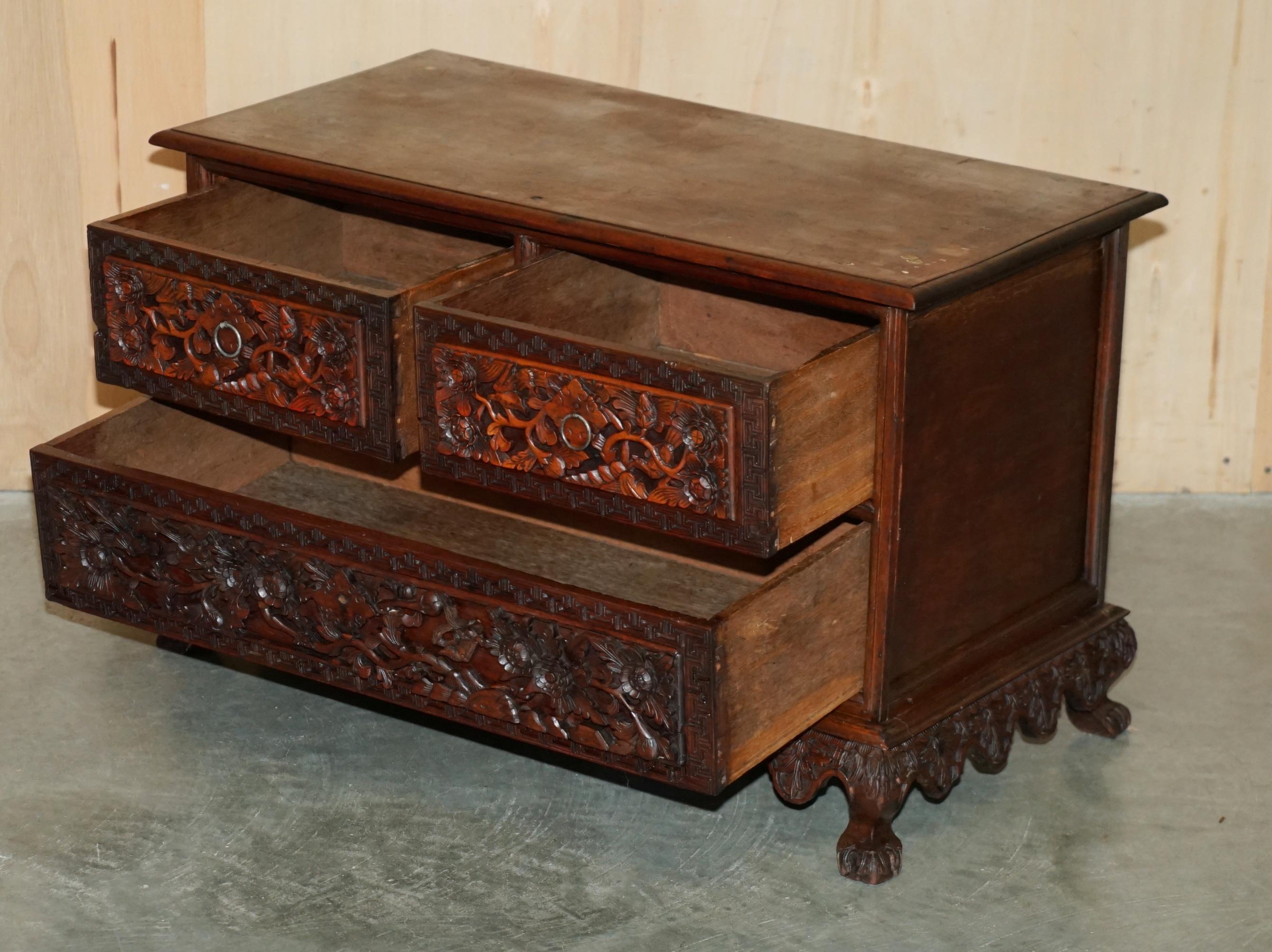 ANTiQUE HEAVILY CARVED INDONESIAN TWO OVER ONE CHEST OF DRAWERS GOOD TV STAND 10